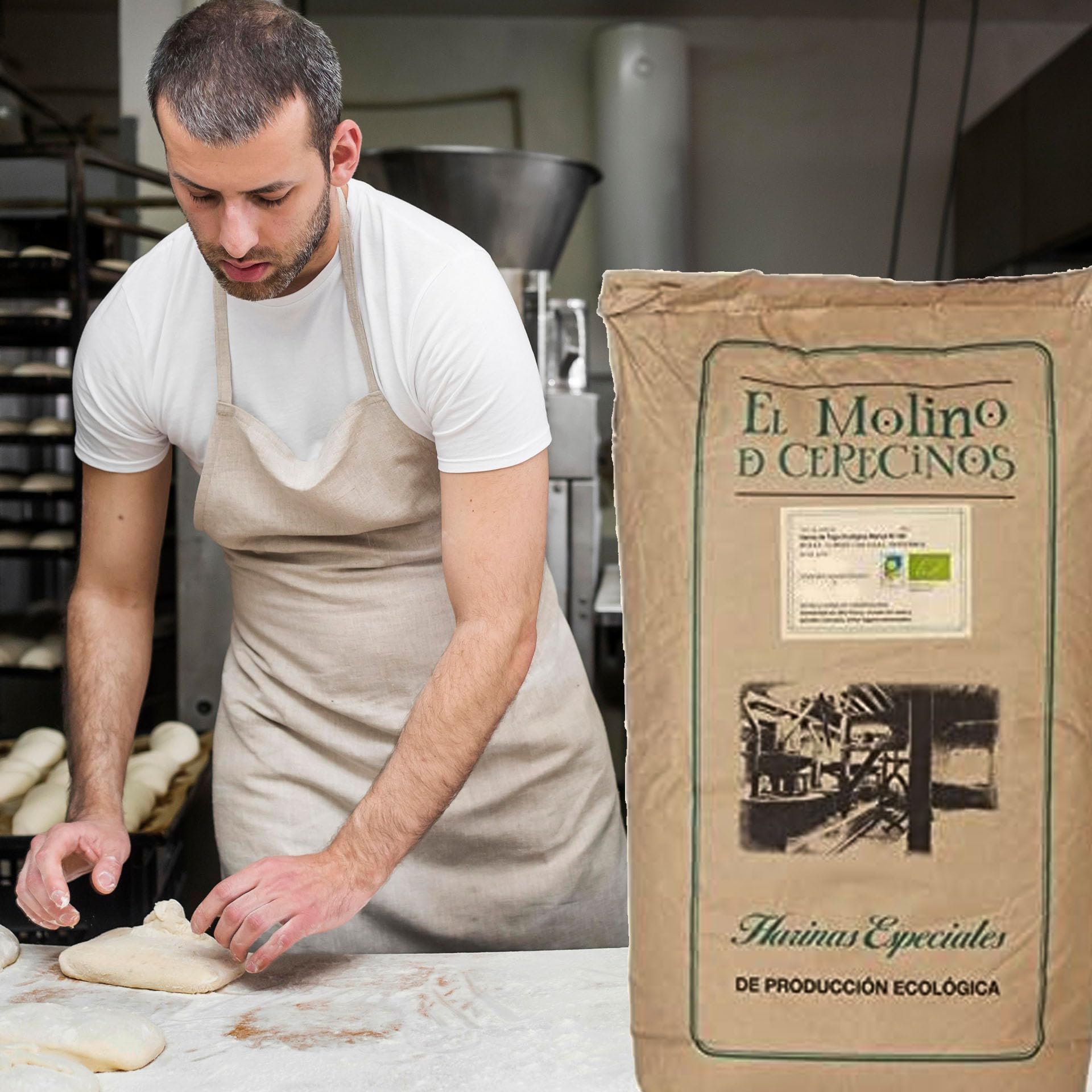 Harina De Trigo Ecológica Blanca W130 | Selección de Trigos Ecológicos y Molturados en Cilindros, con Todo el Germen del Trigo | Aporta Aroma y Sabor | Harina de Fuerza Suave, 25Kg