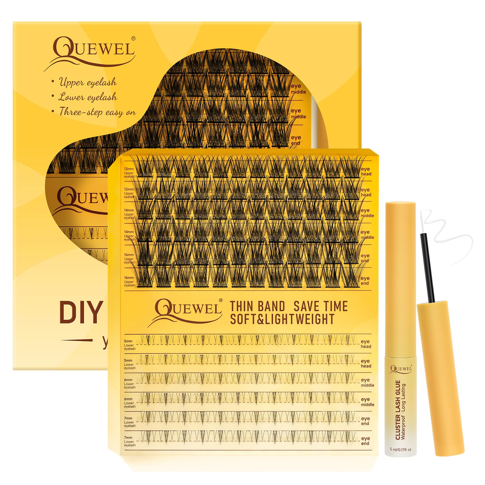 QUEWEL Cluster-Lashes 72 Pcs Individual-Lashes Wide Stem C/D Curl 8-16mm Length DIY Eyelash Extension Individual-Cluster-Lashes Natural&Mega Styles for Personal Makeup Use at Home (Mega-D-MIX8-16) — view 27