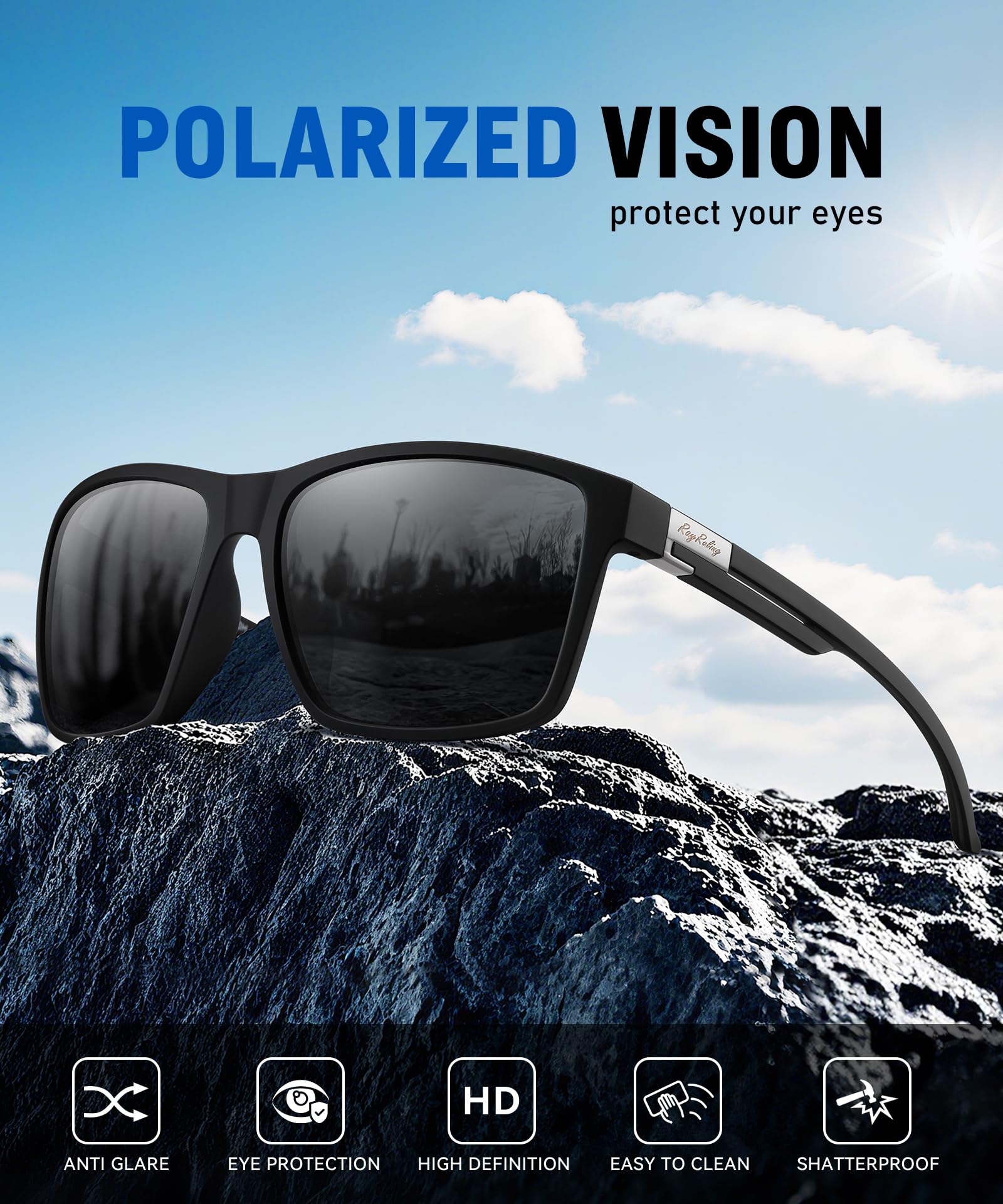 2 Paar Sonnenbrille Herren Polarisierte Damen, Sport Sunglasses Men Schwarz,Retro TR90 Ultraleicht Rahmen, UV400 HD Golf/Fahren/Angeln/Reisebrille/Outdoor-Sportarten Mode Sonnenbrillen