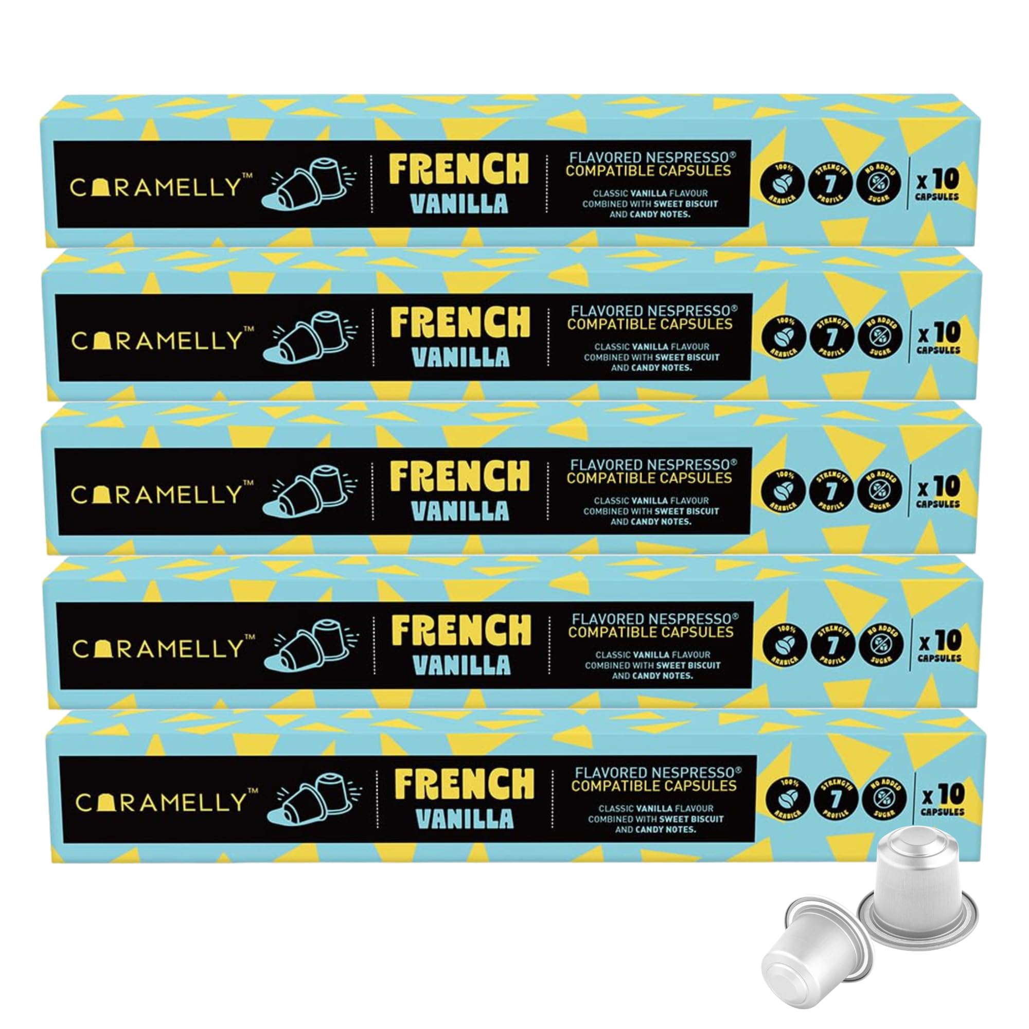 Caramelly French Vanilla Flavoured Nespresso Compatible Coffee Capsules, 50 Pods, Intensity - 7 | Nespresso Compatible Coffee Pods | No Added Sugar | 100% Arabica Coffee (B0CXTKNZVP) Amazon Price History, Amazon Price Tracker