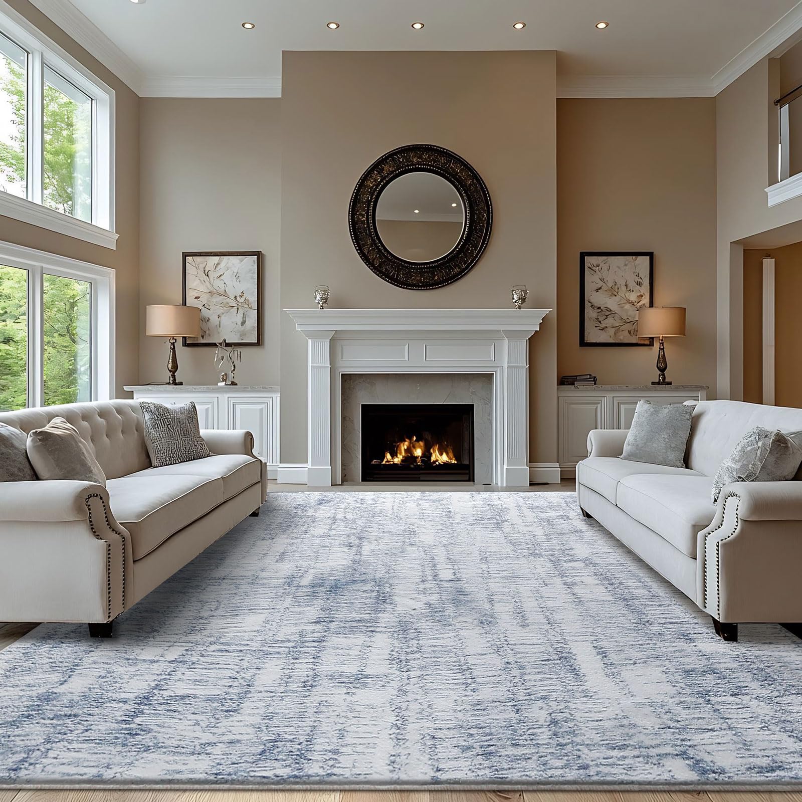 Alfombra Salon Lavable Pelo Corto Alfombras de Habitacion Antideslizante Suave Alfombras Salon Modernas Grande para Dormitorio (Azul Claro/Multi, 250 x 300 cm)