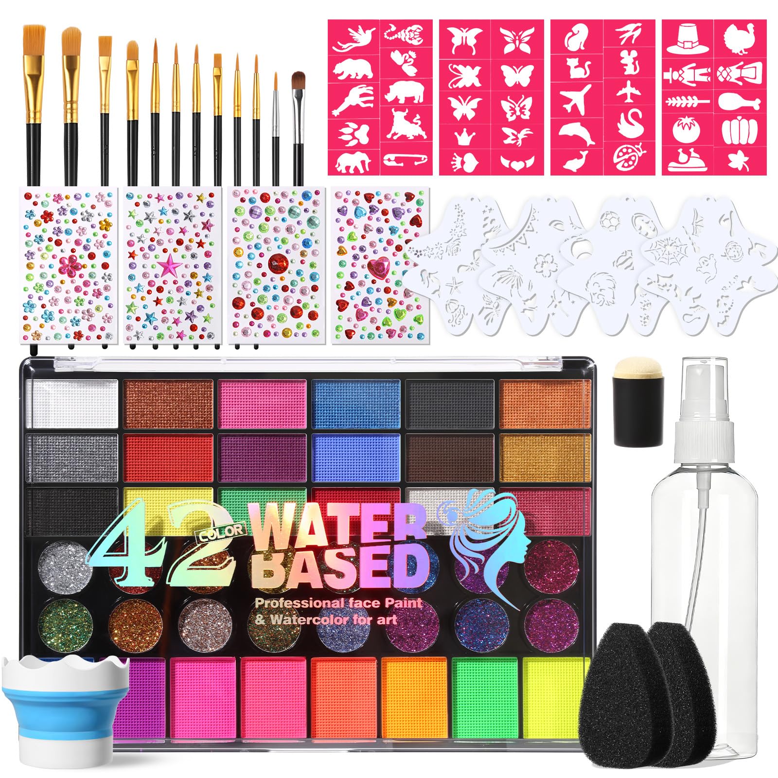 42 Colors Face Painting Kit, Water Activated Face Paint for Halloween