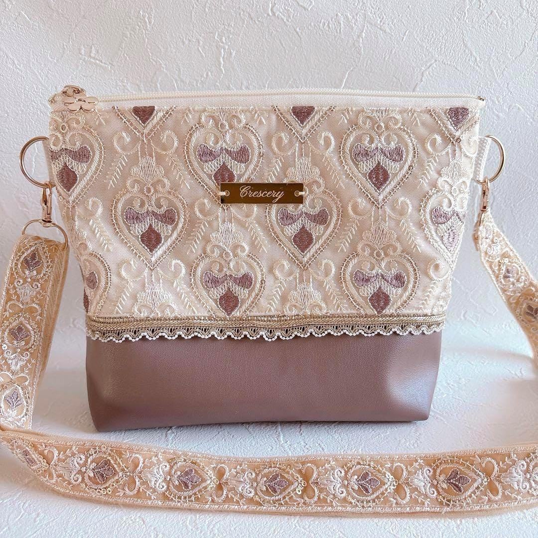 インド刺繍生地 巾着バッグ 合皮 ショルダーバッグ ハンドメイド