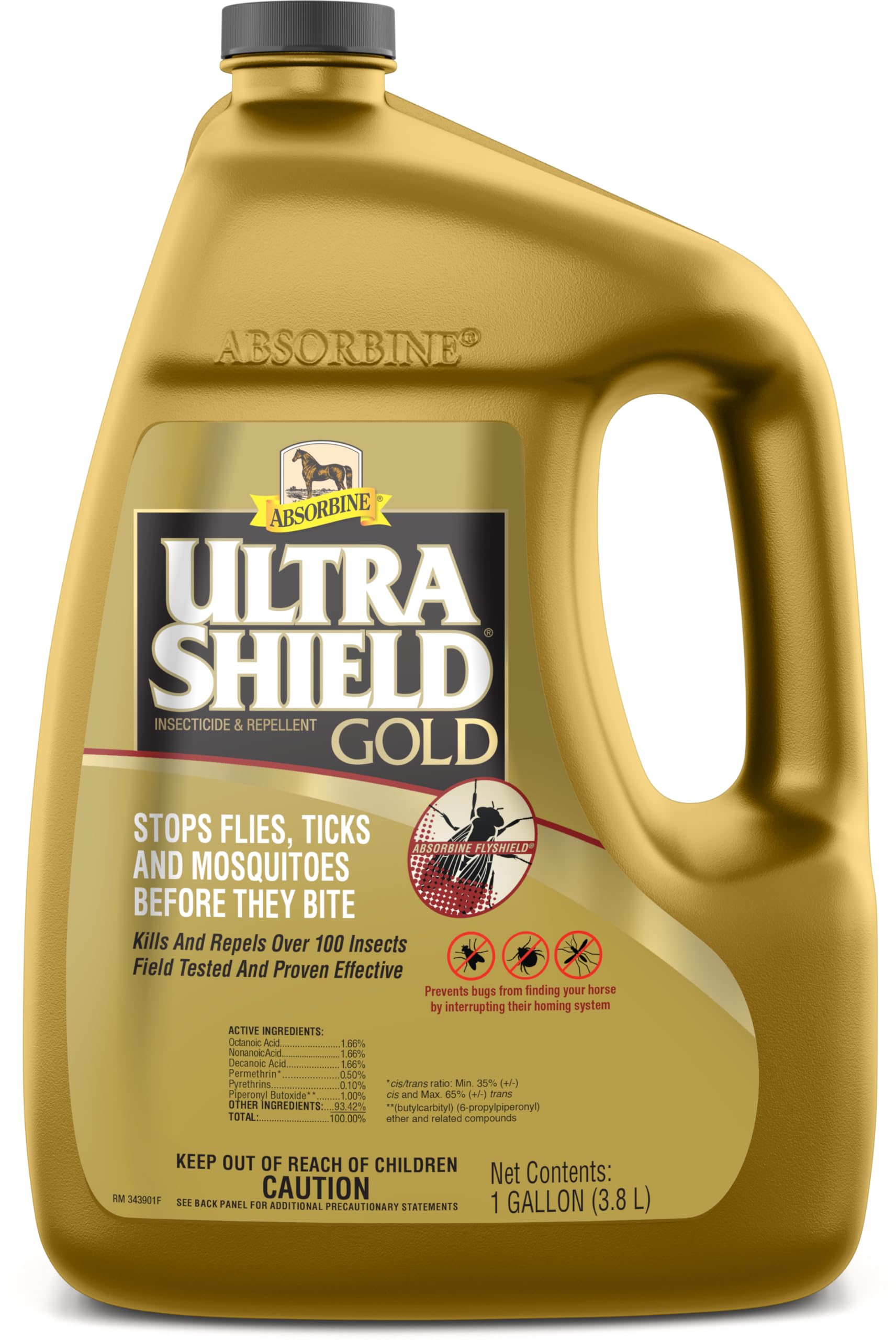 Absorbine UltraShield Gold 128oz Insecticide & Repellent for 100+ Insects, Use on Horses