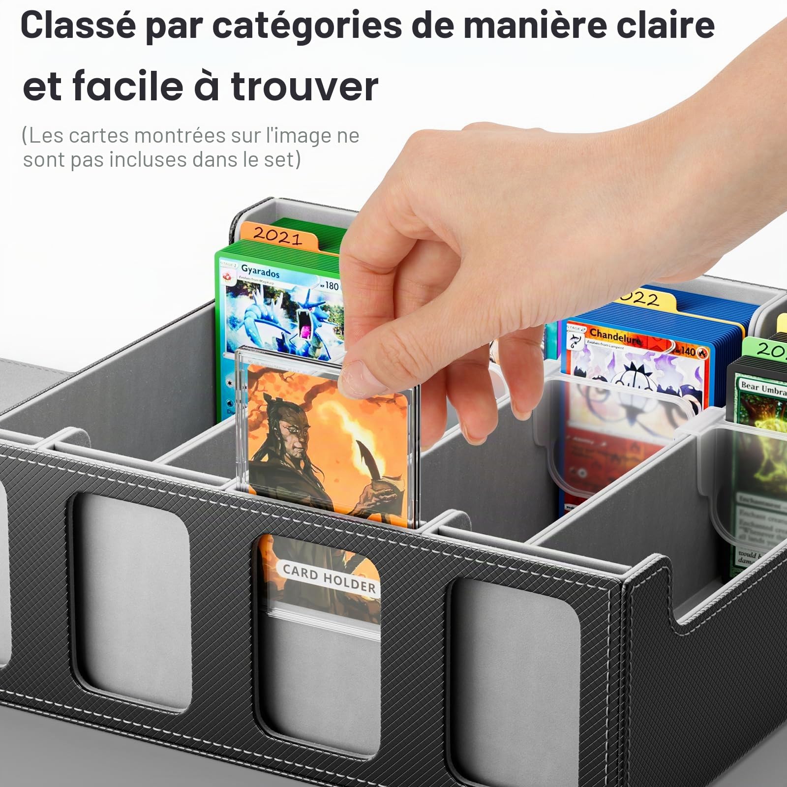Hot Bee Boîte Rangement Carte, Deck Box MTG, TCG, Yugioh, Contenir 2400+ Cartes. Cuir, Fermeture Magnétique, Gris