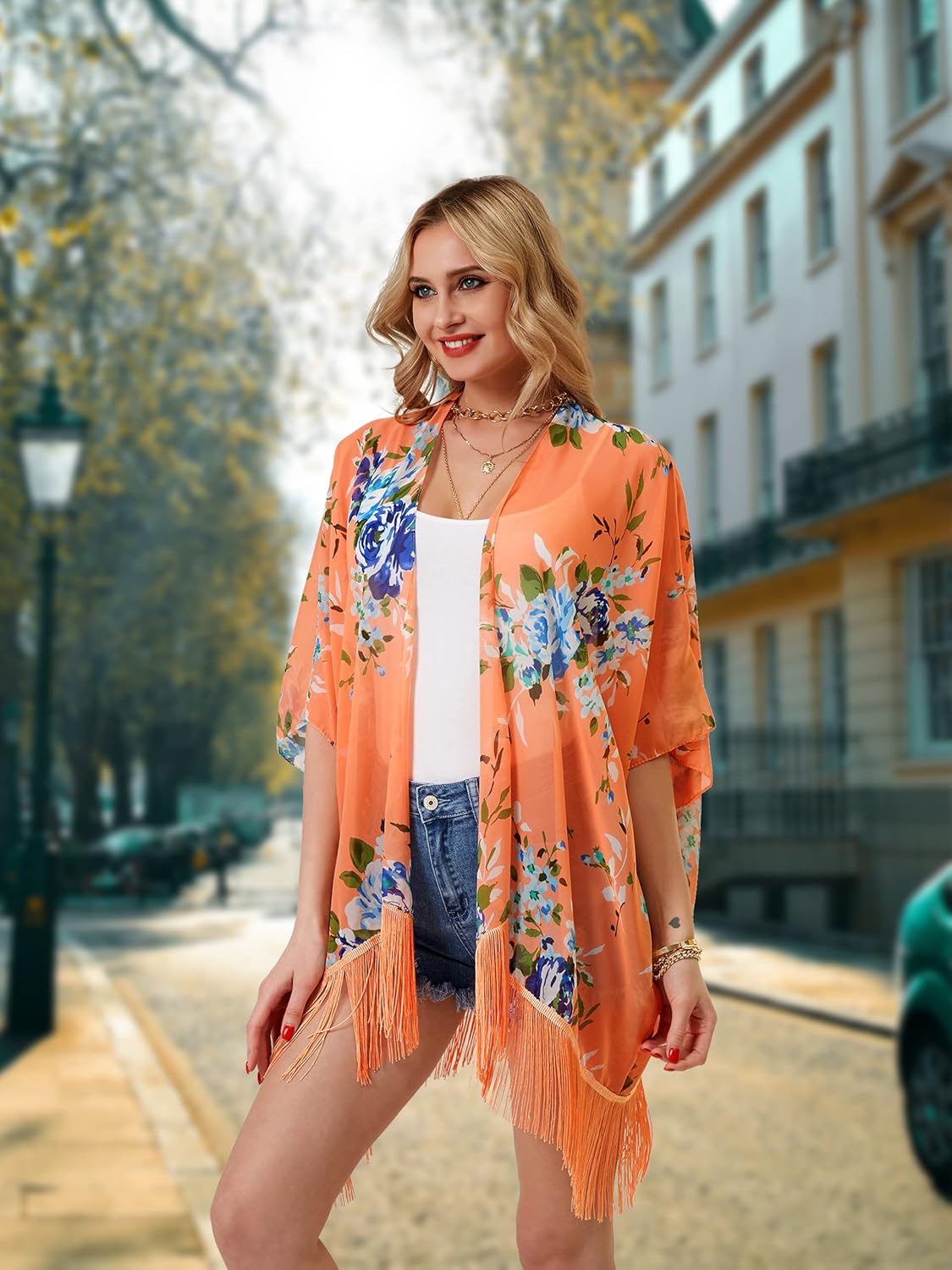 Women's Floral Kimono Cover Up - Lightweight Leopard Chiffon Beachwear for Bikini,Cardigan and Swimwear - Image 6