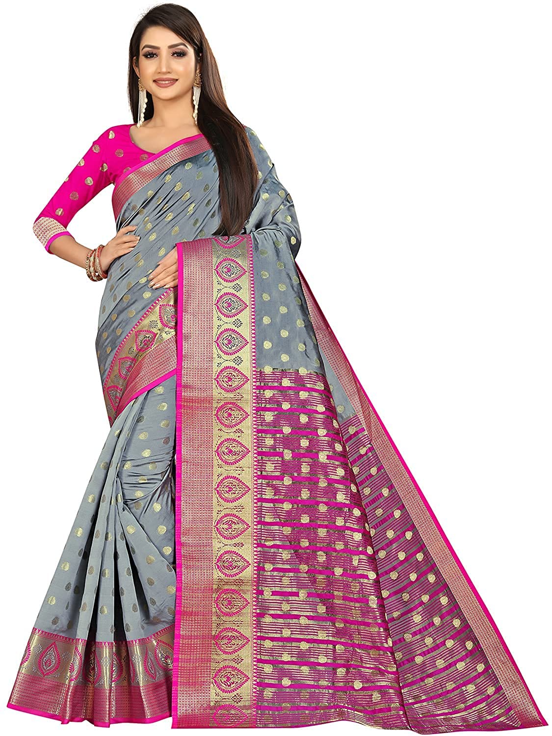 AMAR CREATION Women's Solid Soft Litchi Silk Saree With Blouse Piece