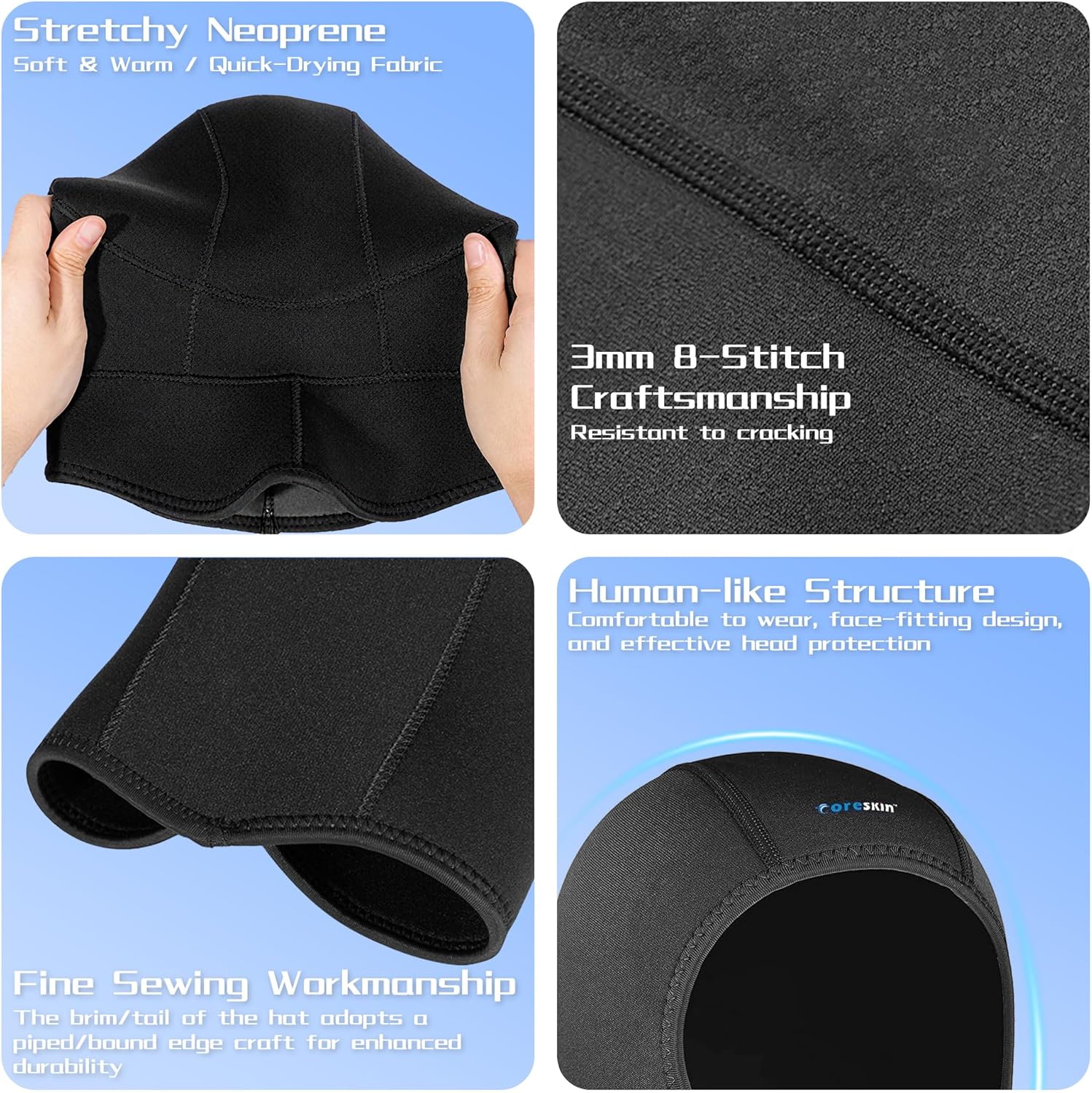 Unisex Neoprene Diving Hood - Durable & Stretchable Wetsuit Cap for Men & Women | Scuba Diving, Snorkeling, Surfing, Kayaking, Canoeing, Swimming, Sailing & All Water Sports - Image 2