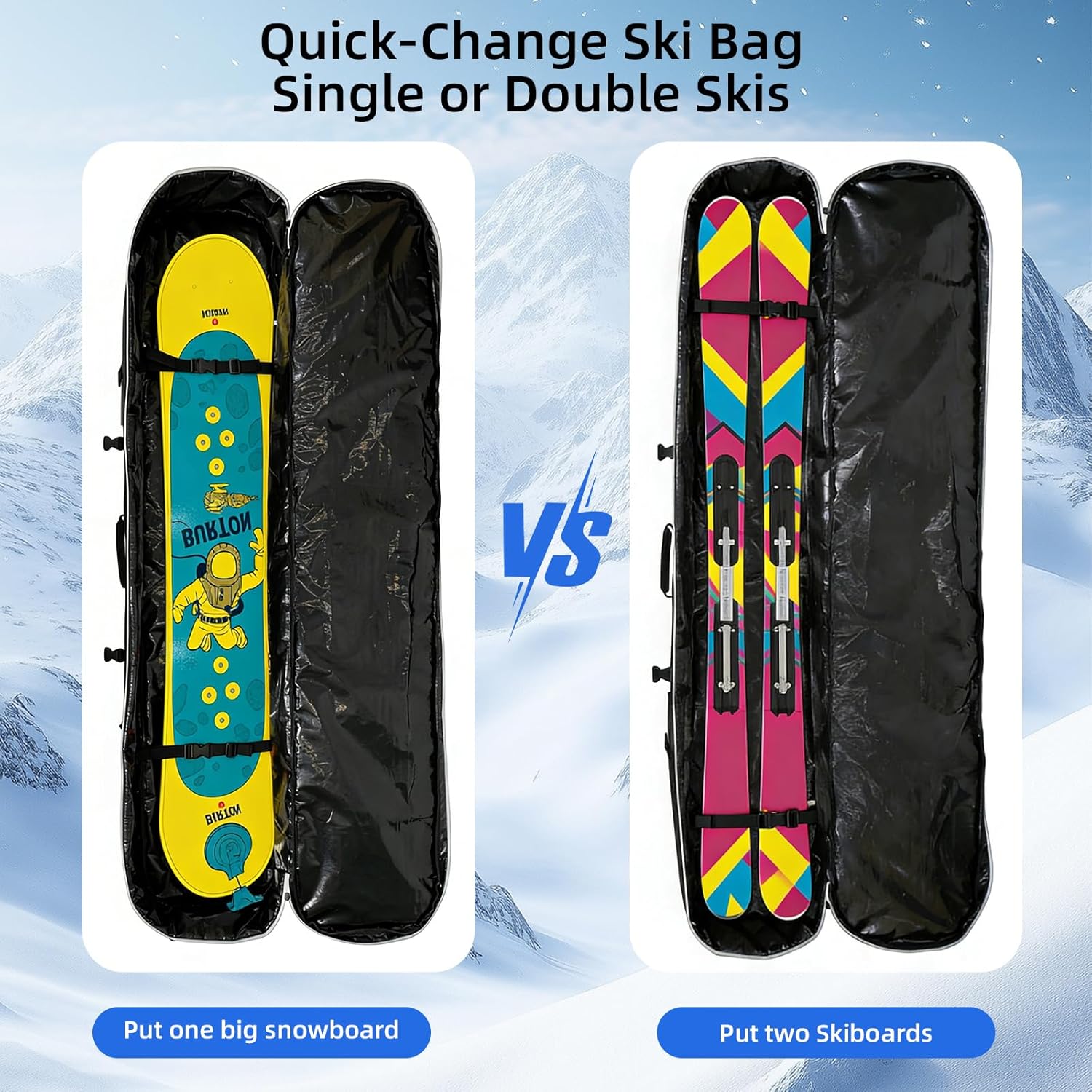 360° Padded Ski and Snowboard Travel Bag, Water-resistant Durable Storage Case for Air Travel and Road Trips