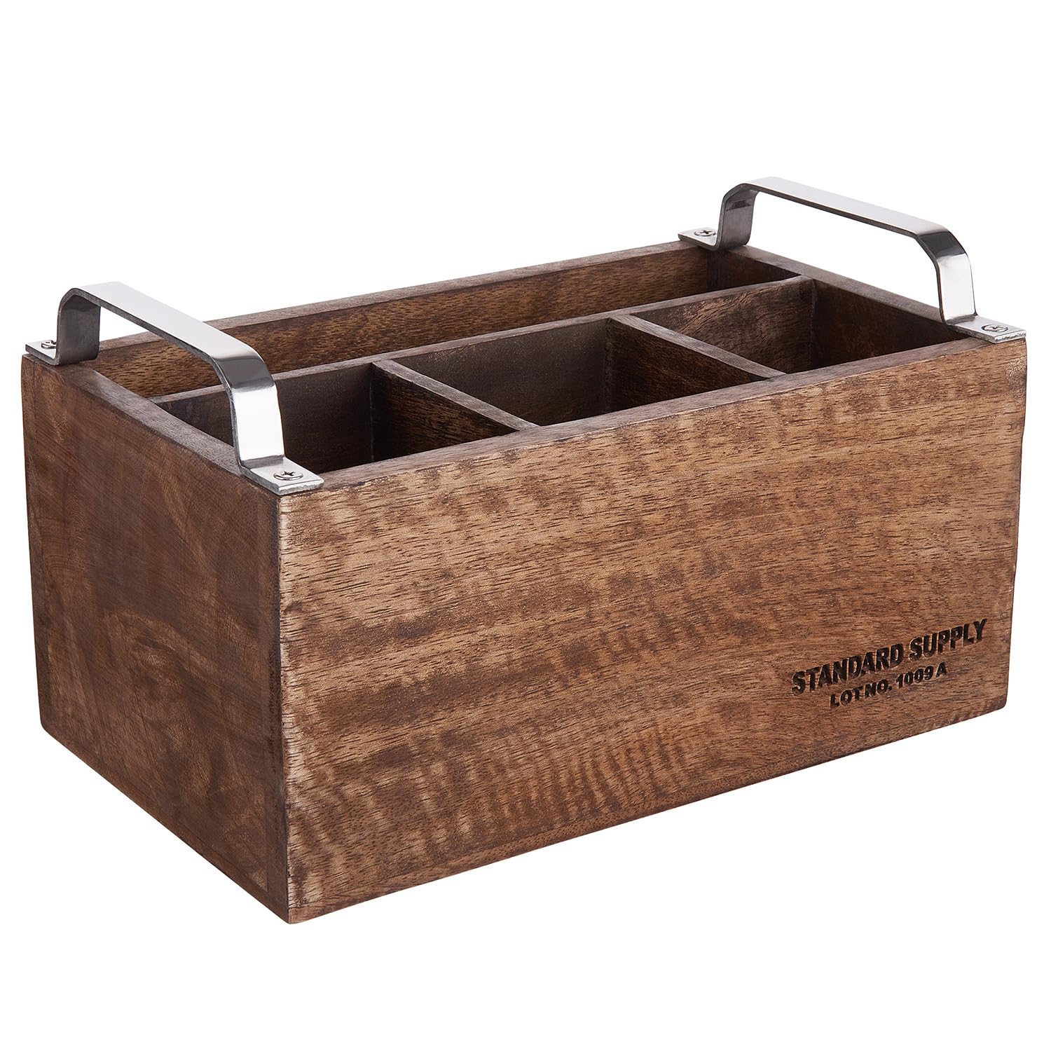 BUTLERS Besteckträger 24x14cm aus Mangoholz -STANDARD SUPPLY- Besteckhalter mit Griff | Besteckkorb für Küche und Buffet