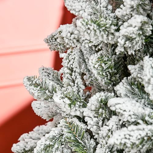 Miniatura 9 de HOMCOM Árbol de Navidad artificial de pino flocado de nieve sin luz de 7.5 pies de alto con ramas realistas, verde