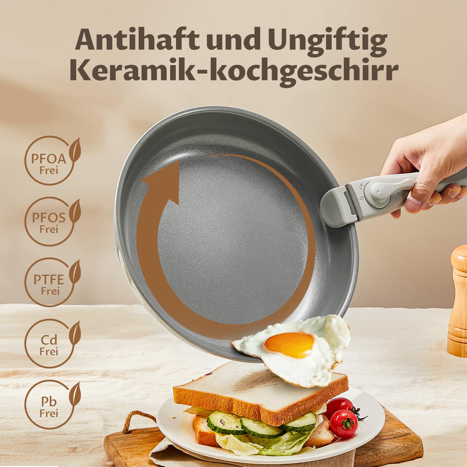 BLAZANT Topfset mit Abnehmbarer Griff, 7-Teilig Topf und Pfannenset, Keramik Antihaft Pfanne, Molekulare Induktionsboden, Wohnmobil Kochgeschirr Set für Camping,PTOA/PTFE-frei, Stapelbar Platzsparend