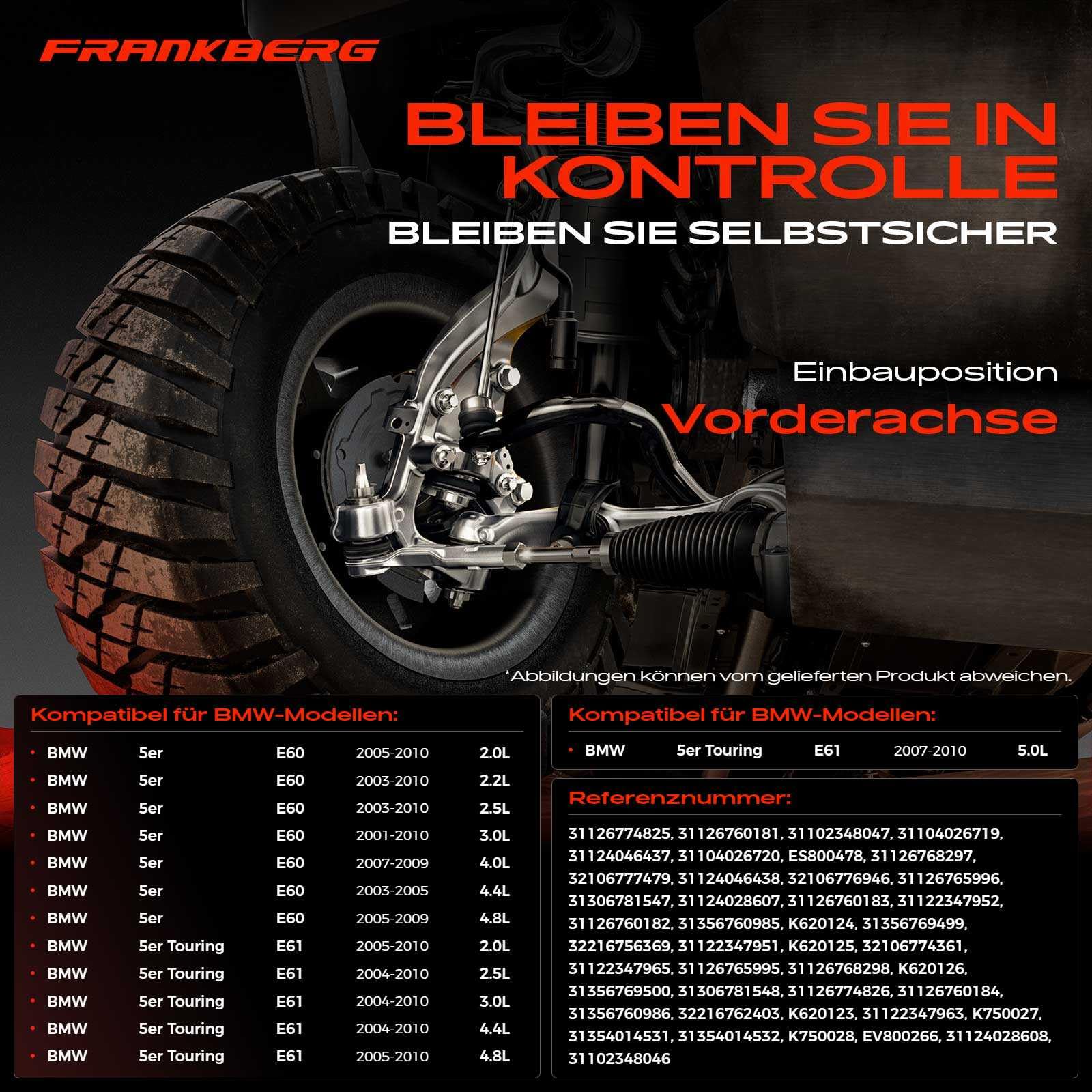 Frankberg 10-Teilig Querlenker Satz Spurstangenkopf Spurstange Koppelstange Kompatibel mit 5er E60 2.0L-4.8L 2001-2010 5er Touring E61 2.0L-5.0L 2004-2010 Replace# 31124046437
