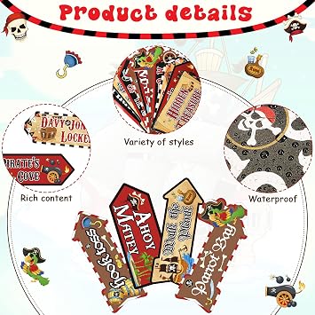 Chinco 20 Pack Pirate Party Signs for Birthday Halloween Pirate Decorations