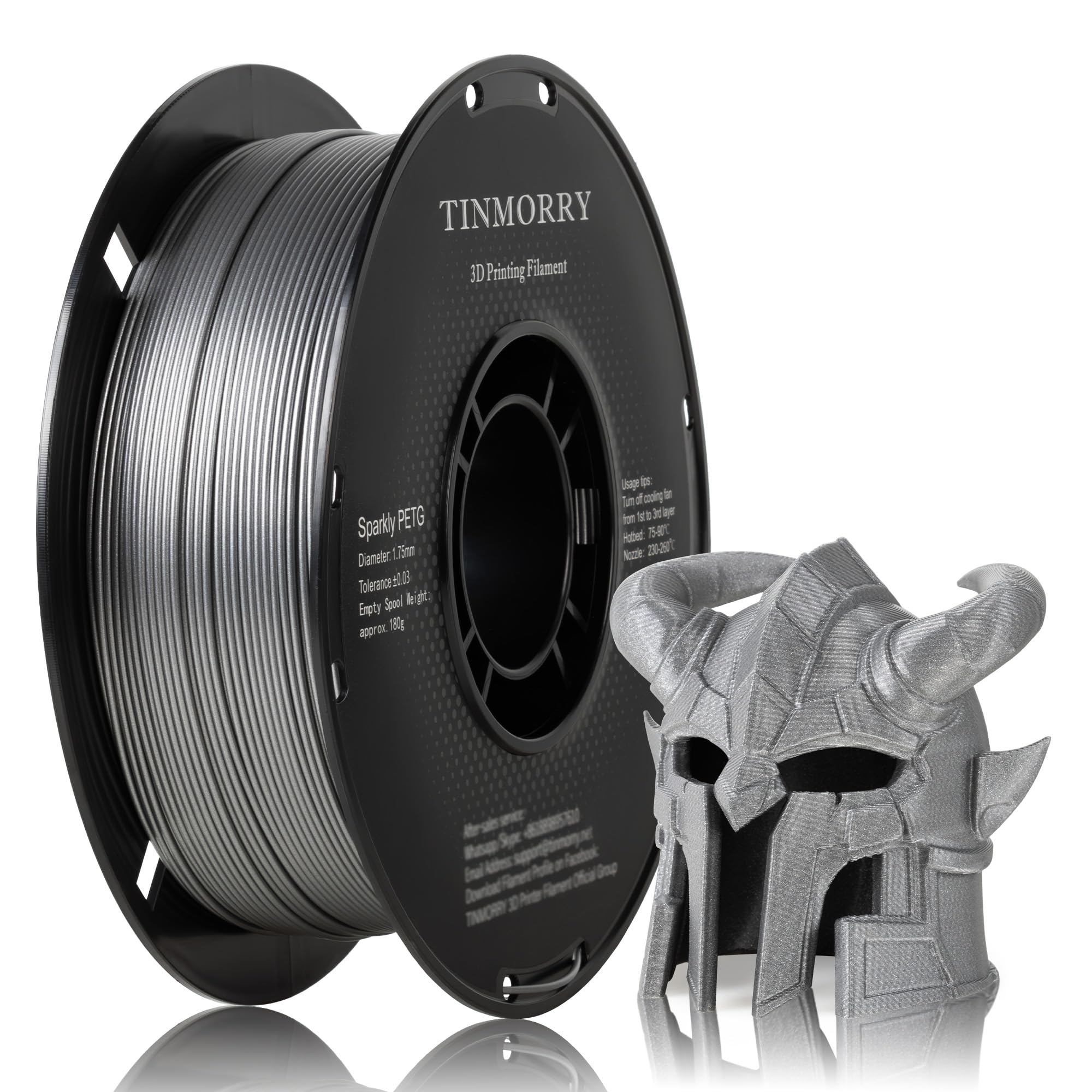 Funkelndes PETG Filament 1,75 mm, TINMORRY Filament PETG 3D Druckmaterialien, Kompatibel mit Bambu FDM 3D-Drucker, 1 KG 1 Spule, Silber