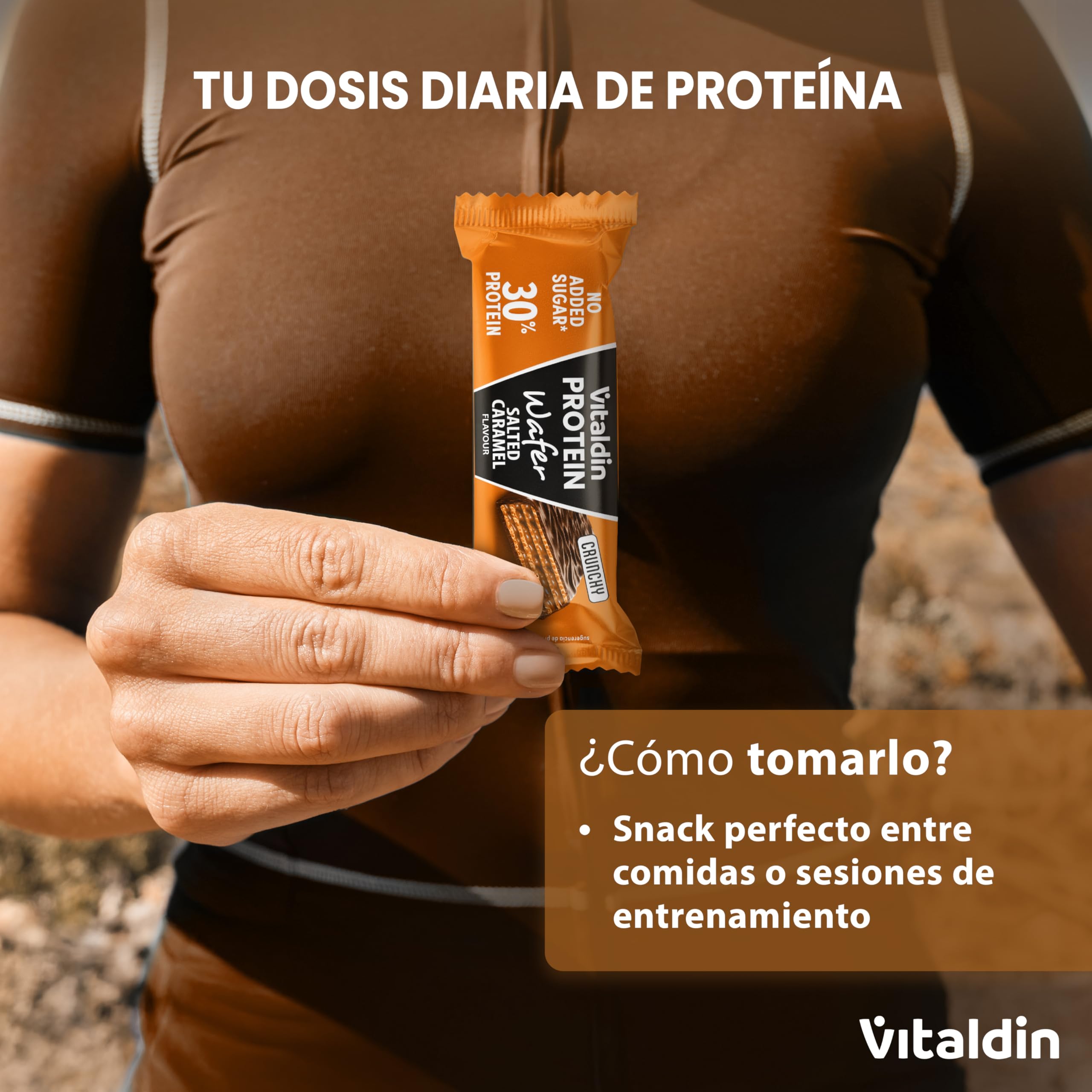 VITALDIN Protein Wafer 30% Caramelo salado| Alto Contenido en Proteína sin Azúcares Añadidos| Colágeno Hidrolizado| Contenido Reducido de Carbohidratos|Barritas Proteicas barquillo con oblea Saludable