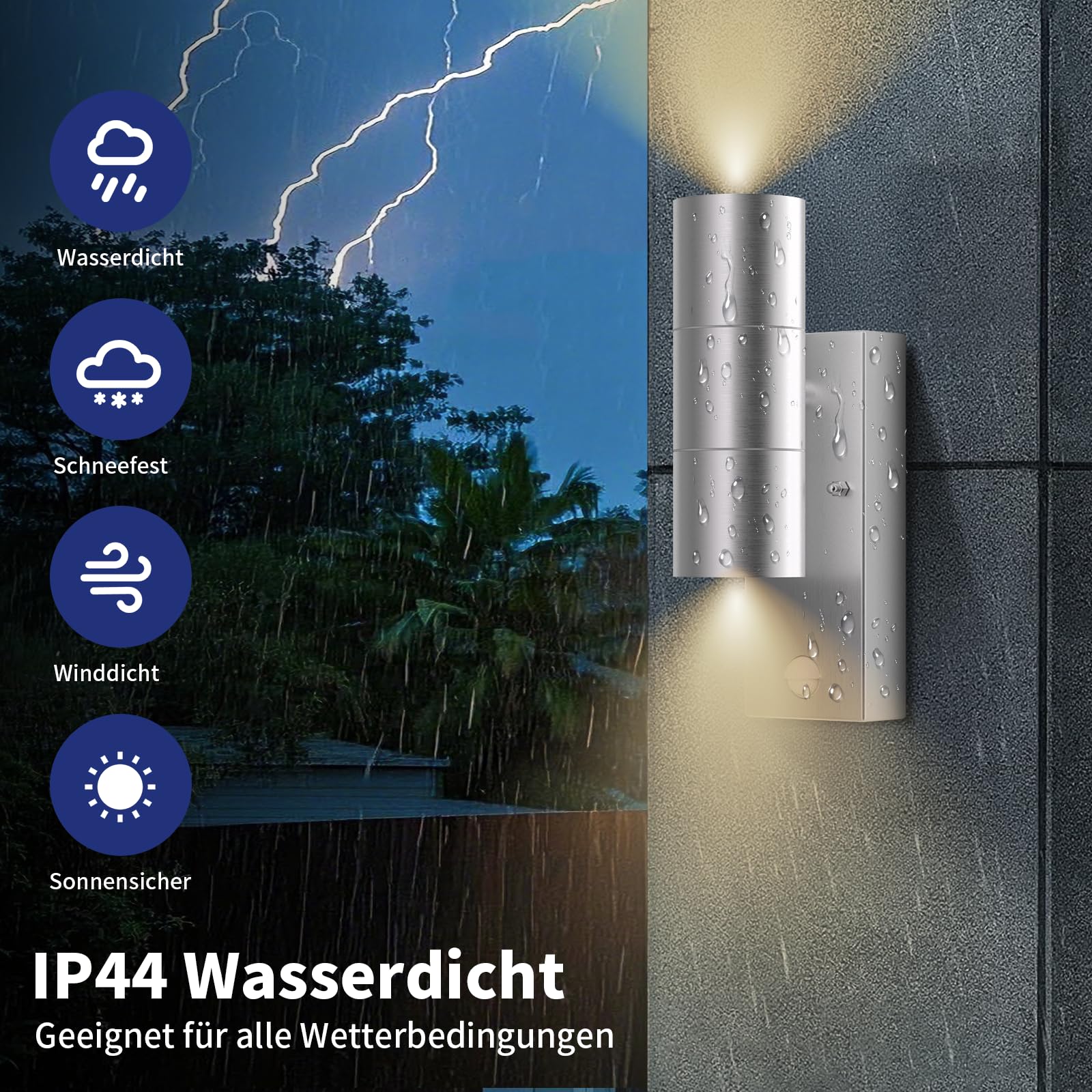 Allesgute LED Außenleuchte mit Bewegungsmelder IP44 Modern UP Down Wandleuchte Aussen Gebürstet Edelstahl Wandlampe für Garten Balkon, Inkl. 5W 500LM GU10 Leuchtmittel Warmweiß