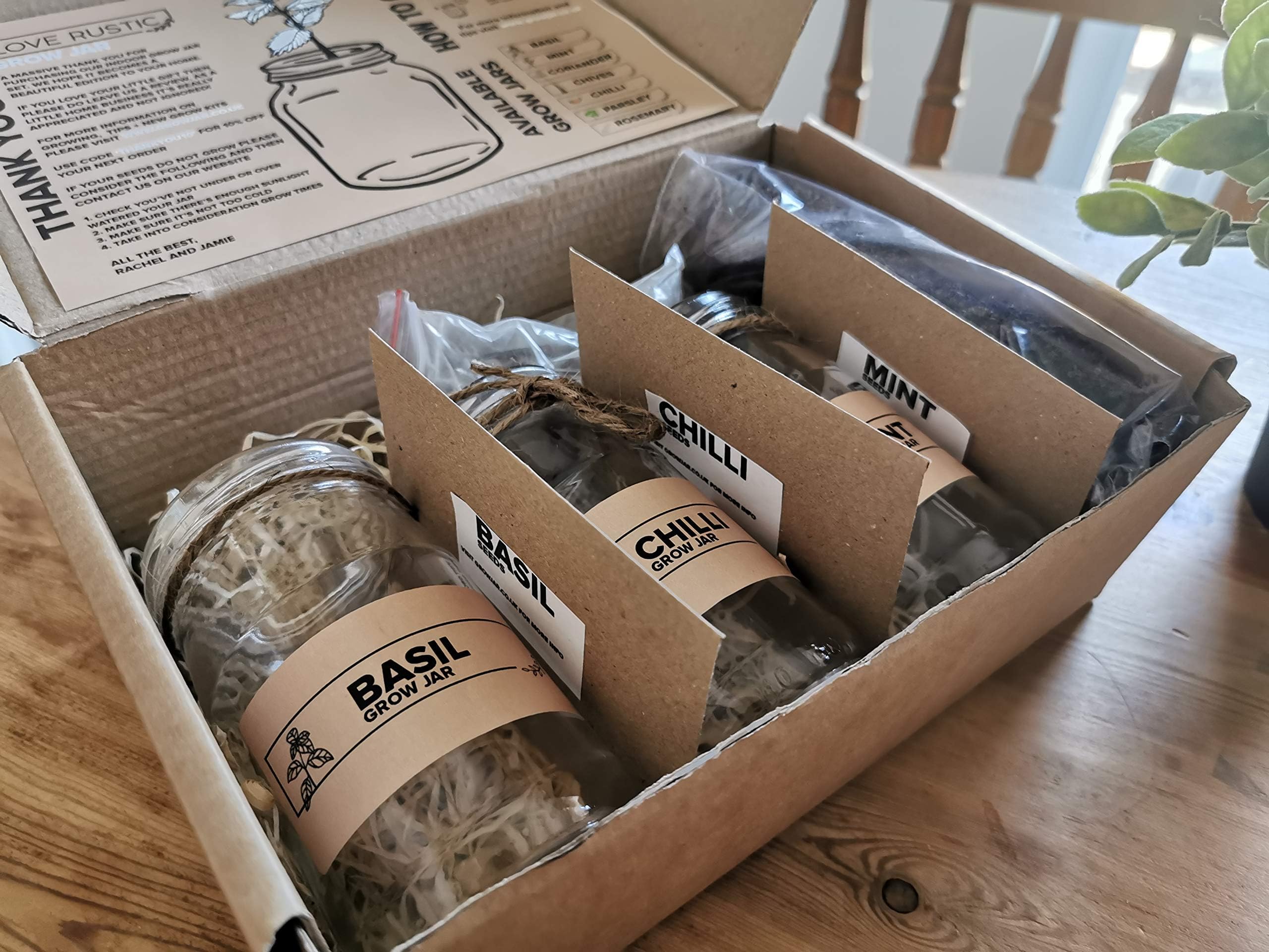 Indoor Herb Gardens in Rustic Jars, Perfect Eco Friendly Gift Set of 3 to 6; Grow Your Own Mint, Basil, Coriander, Chives, Parsley, Rosemary