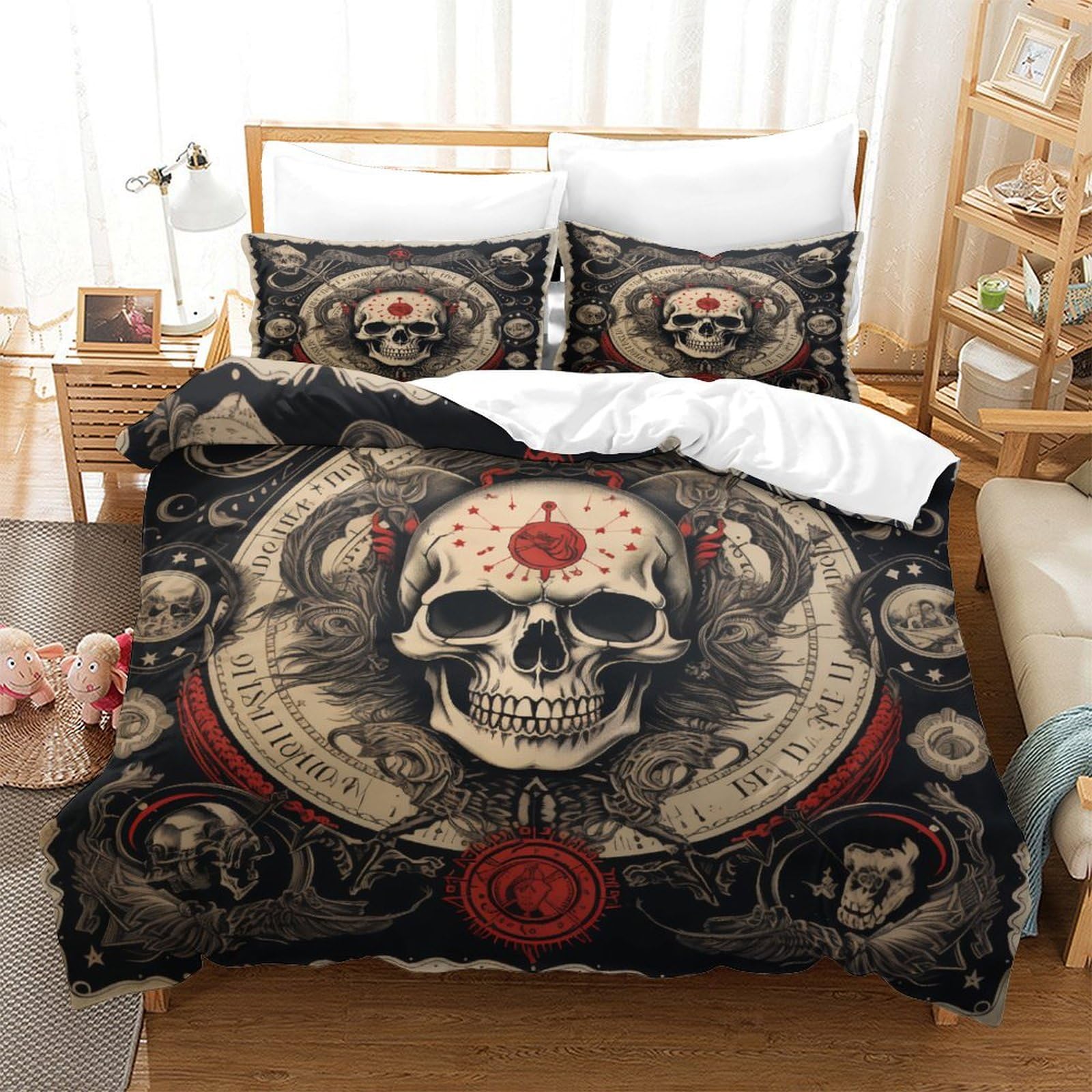 P1S9U7W5Y 3D Printed Gothic Skull Duvet Cover Set 3pcs Microfiber Skull Bedding Set King