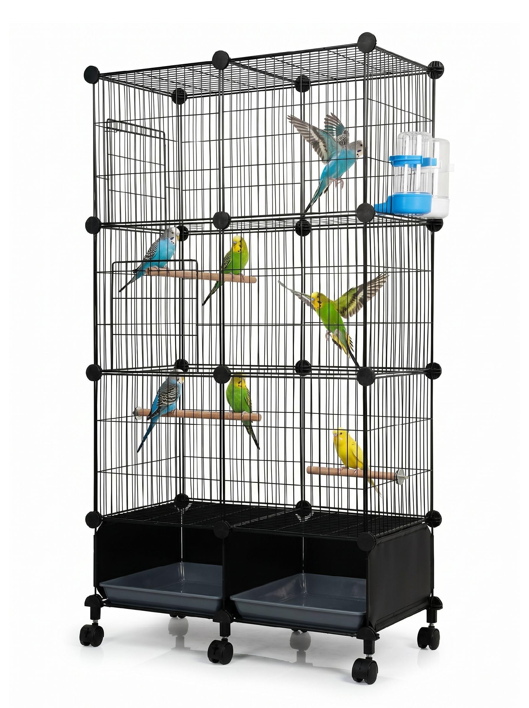 Photo 1 of Belinova Large Bird Cage with Rolling Stand, 46x24x12 Inch Flight Cage for Parakeets, Cockatiels, Conures, Metal Wire Cage with Wooden Perches, Feeders, Wheels, Black