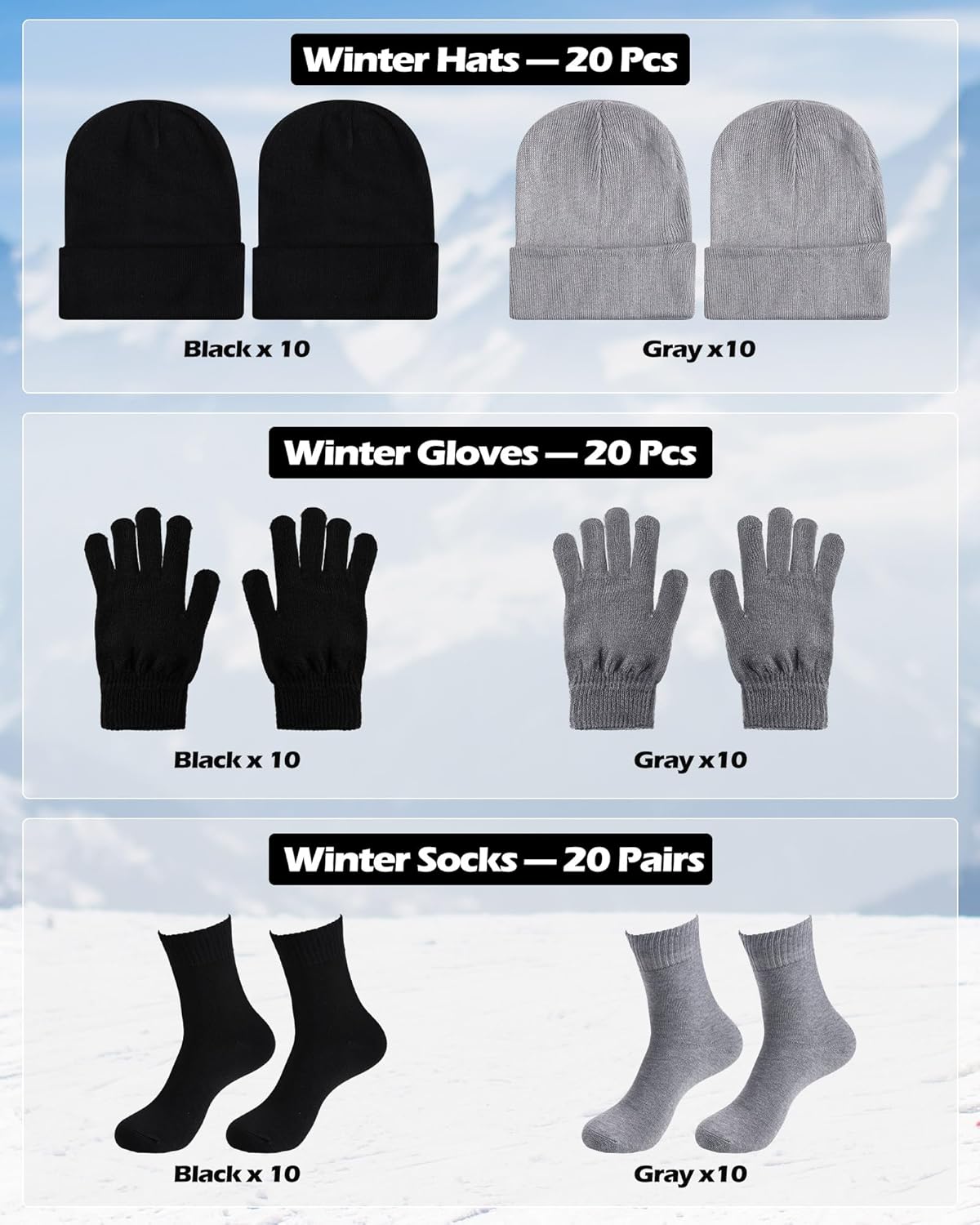 Toulite 60 Pcs Winter Beanie Hat Gloves Socks Set for Women Men Unisex Beanie Warm Stocking Hats Bulk for Homeless Care - Image 4