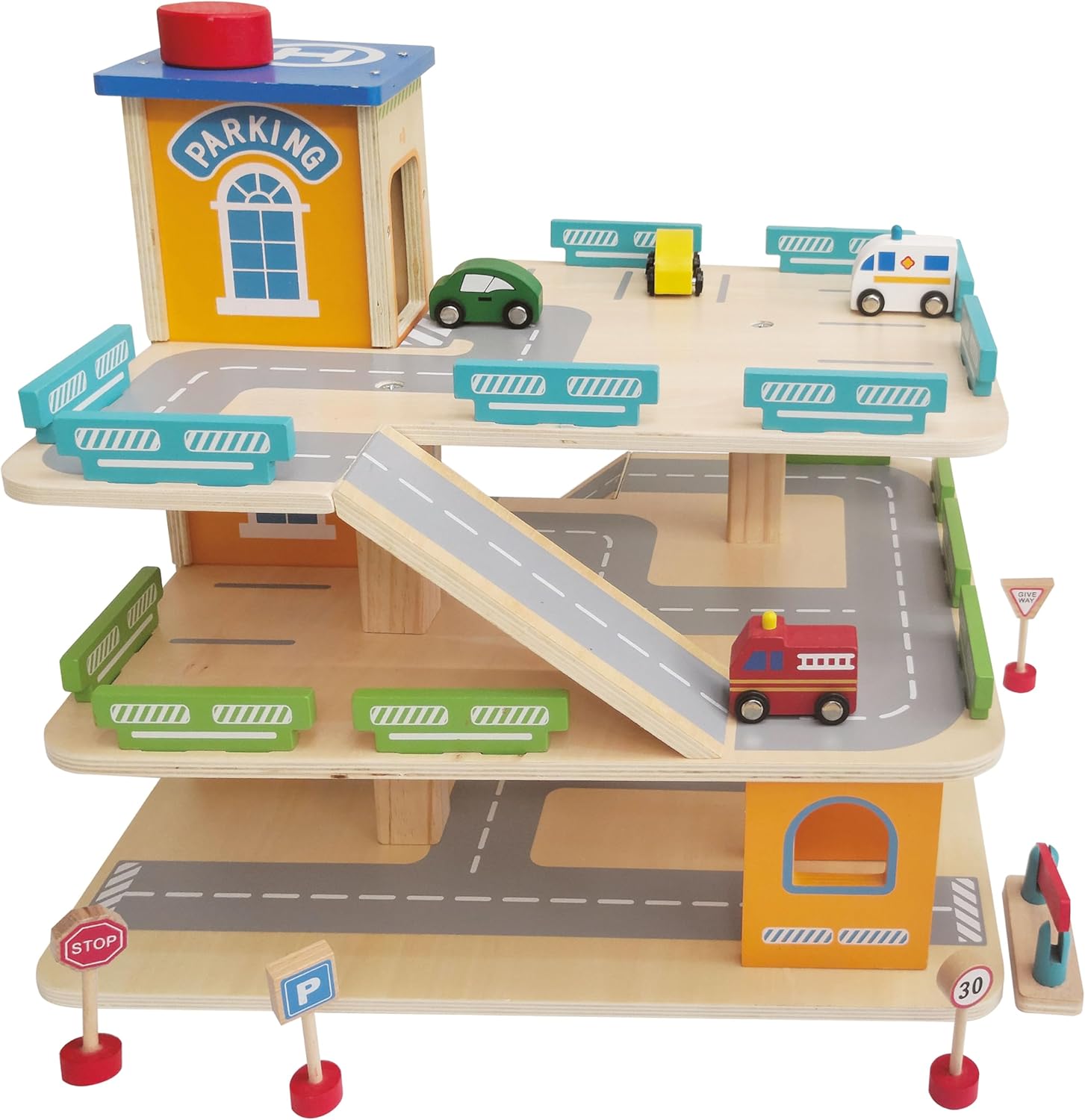 LumenVela Parkhaus Kinder - 142 Teile Mit 3 Etagen, Tankstelle & 6 Autos