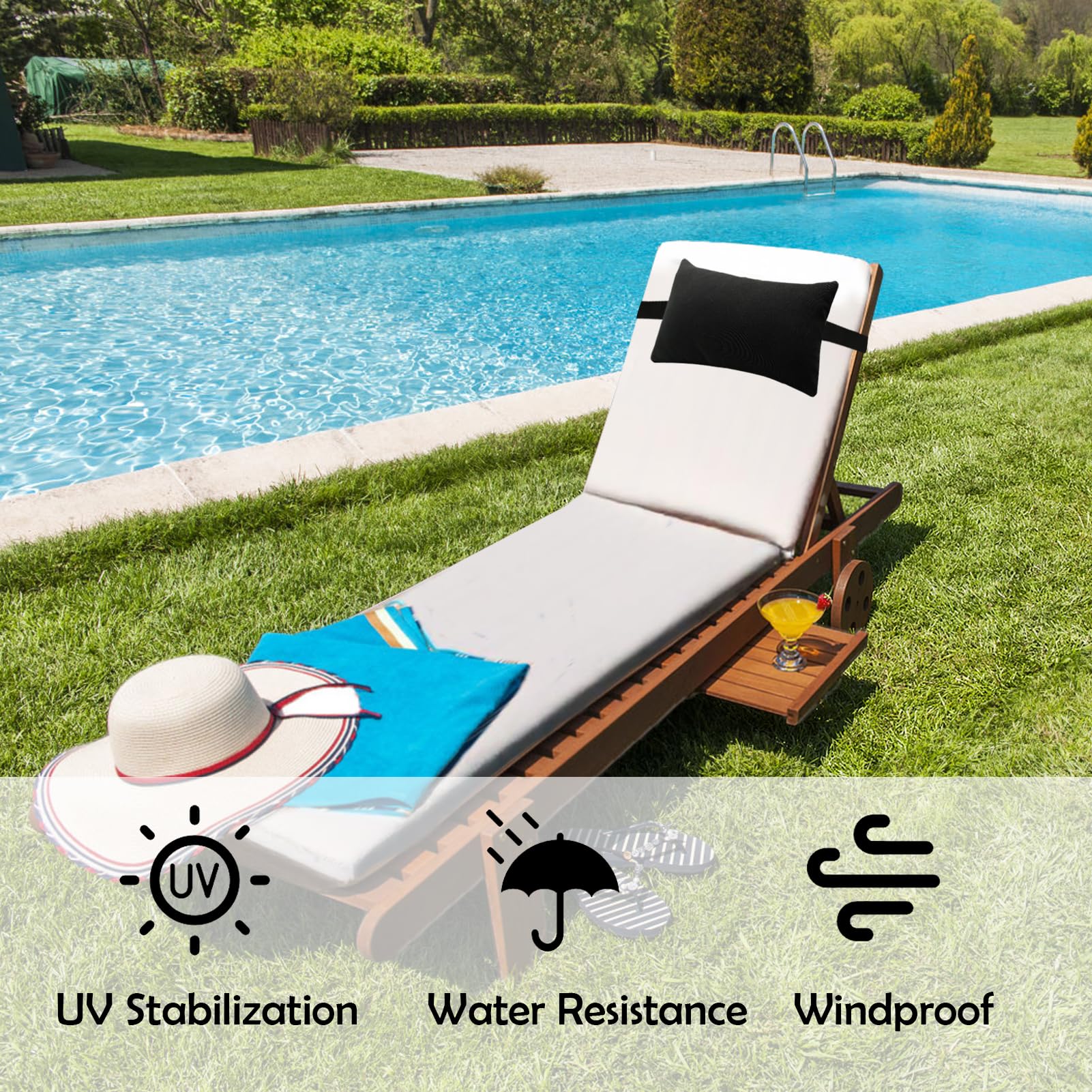 Oreiller de Chaise Longue, Appuie-Tête de Chaise Longue Bain de Soleil Coussin Oreiller de Transat pour Chaises Pliantes, Noir