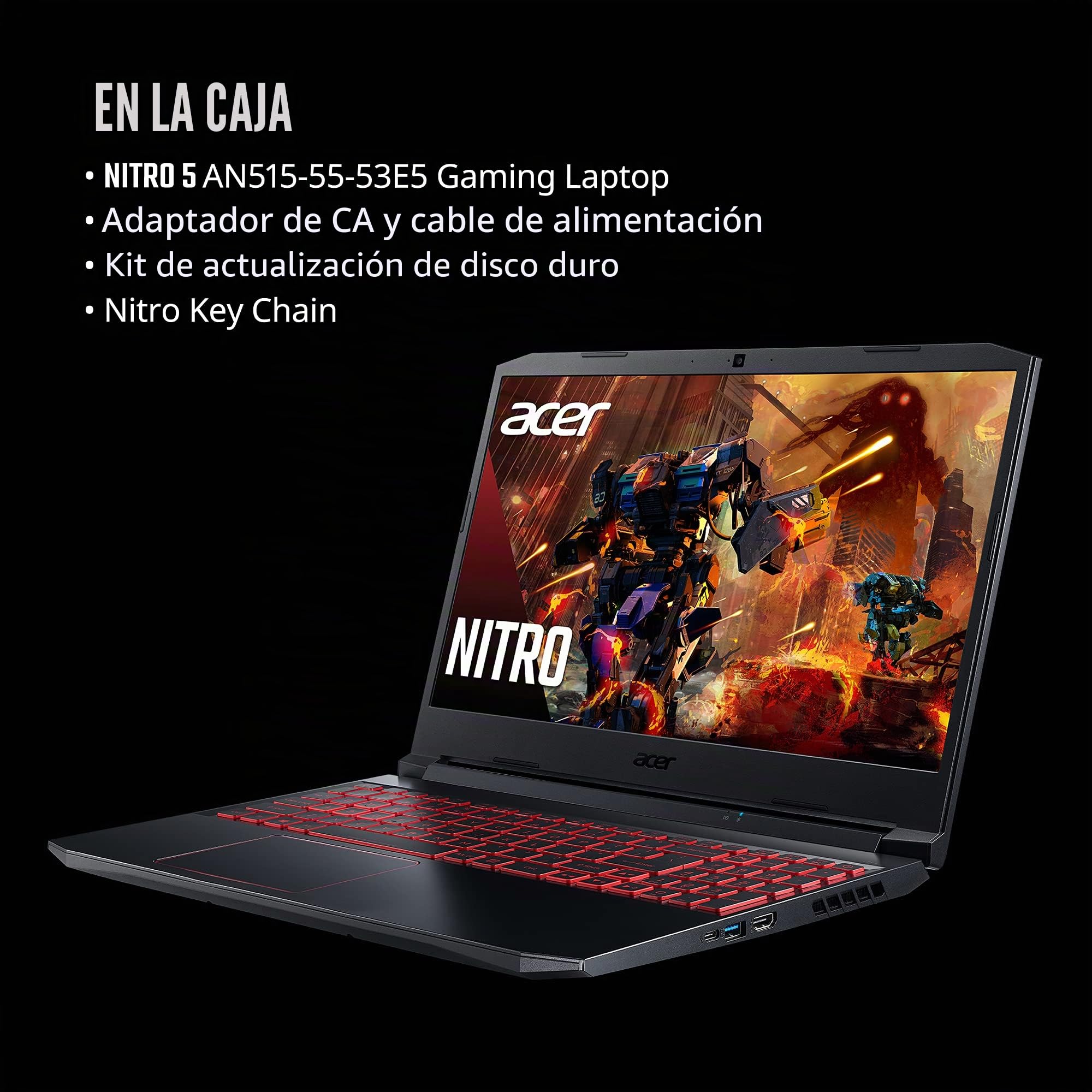 Acer Nitro 5 AN515-55-53E5 Gaming Laptop | Intel Core i5-10300H | NVIDIA GeForce RTX 3050 Laptop GPU | Pantalla IPS FHD de 15.6 pulgadas de 144 Hz