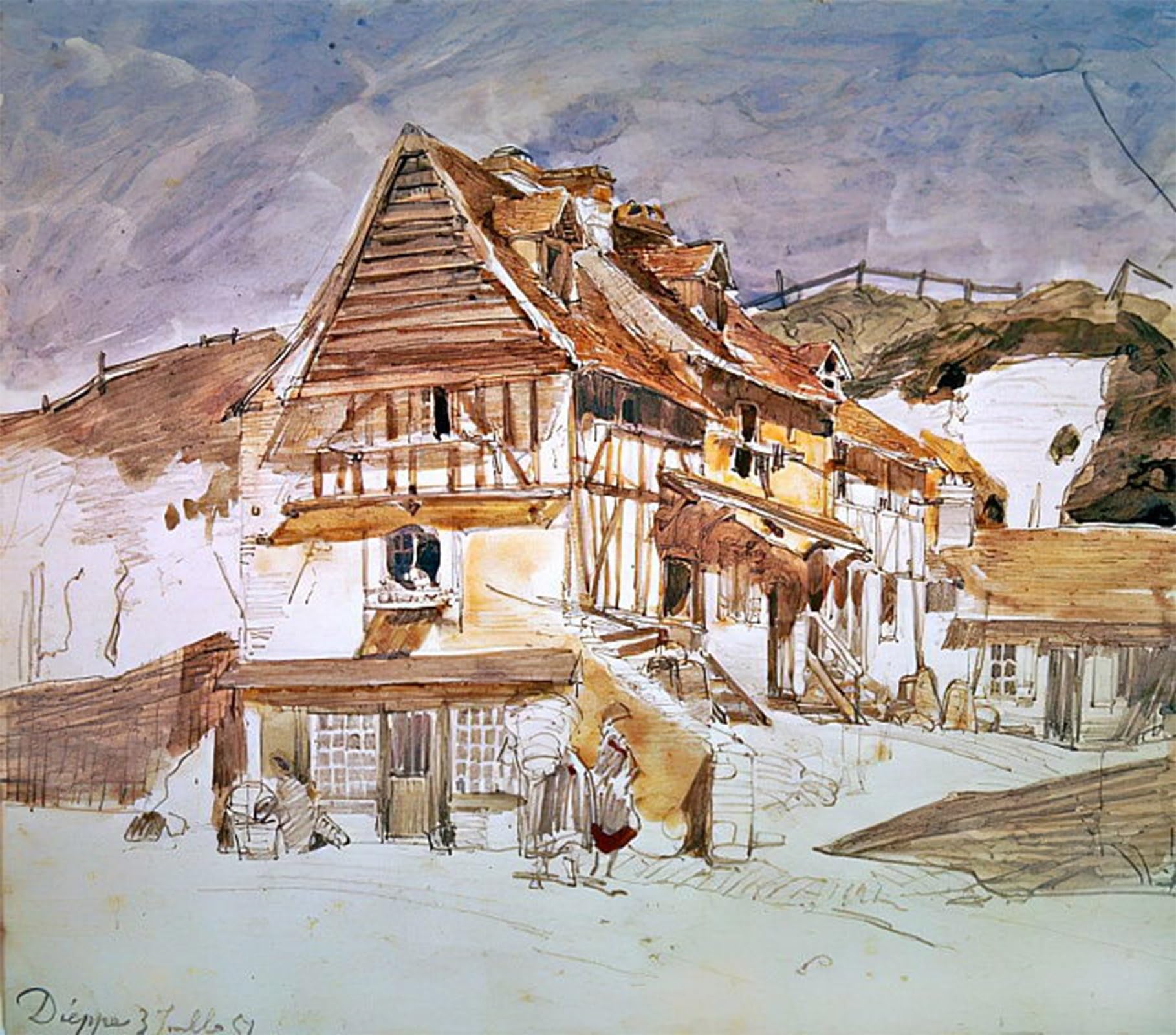 SERENDIPITP Retro Picture Poster Wall Art Pictures Painting Old Houses in Dieppe Normandy France by Johan Barthold Jongkind Wall Art Canvas Print for Wall Decor 60x90cm