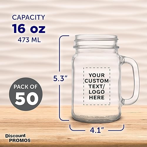 Miniatura 5 de DISCOUNT PROMOS Libbey Mason Jars - Juego de 10 tarros con asas, 16 onzas, texto personalizado, logotipo, estilo tradicional, alto estándar,
