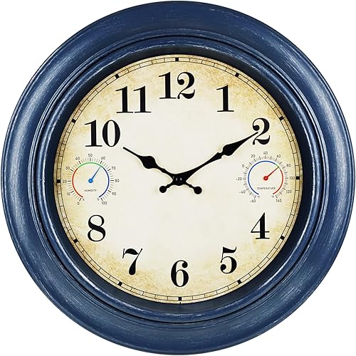 Miniatura 14 de Reloj grande de 16 pulgadas para exteriores con termómetro e higrómetro, relojes de pared impermeables para interiores y exteriores, para patio, 16