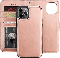 Vista 9 de Bocasal Funda tipo cartera compatible con iPhone 12 e iPhone 12 Pro con soporte para tarjetas de cuero PU magnética desmontable con soporte plegable