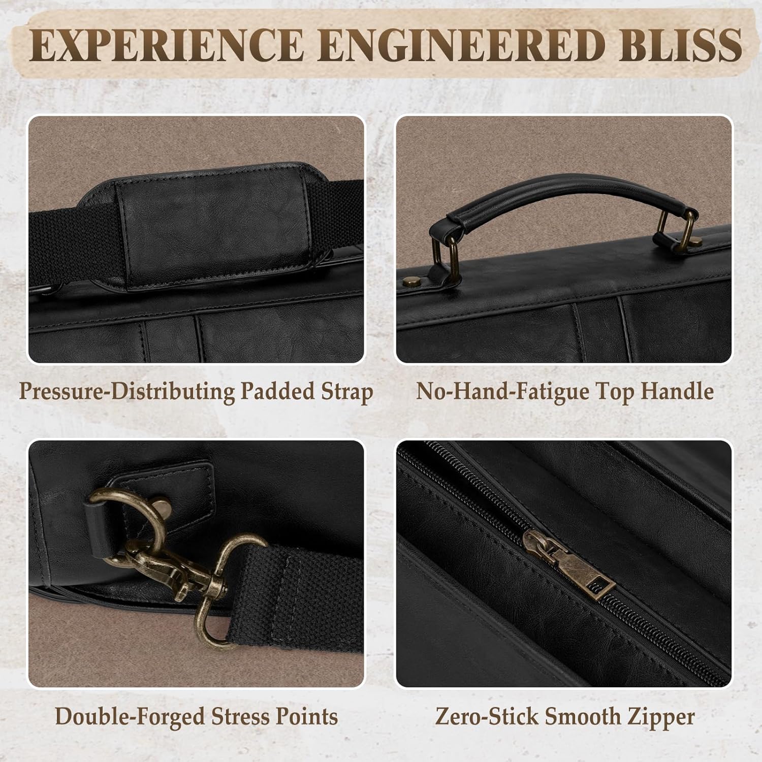 RAINSMORE 17.3 Inch Men's Messenger Bag, PU Leather Laptop Briefcase for Work, Office & Business Travel, Spacious Satchel Bag - Image 6