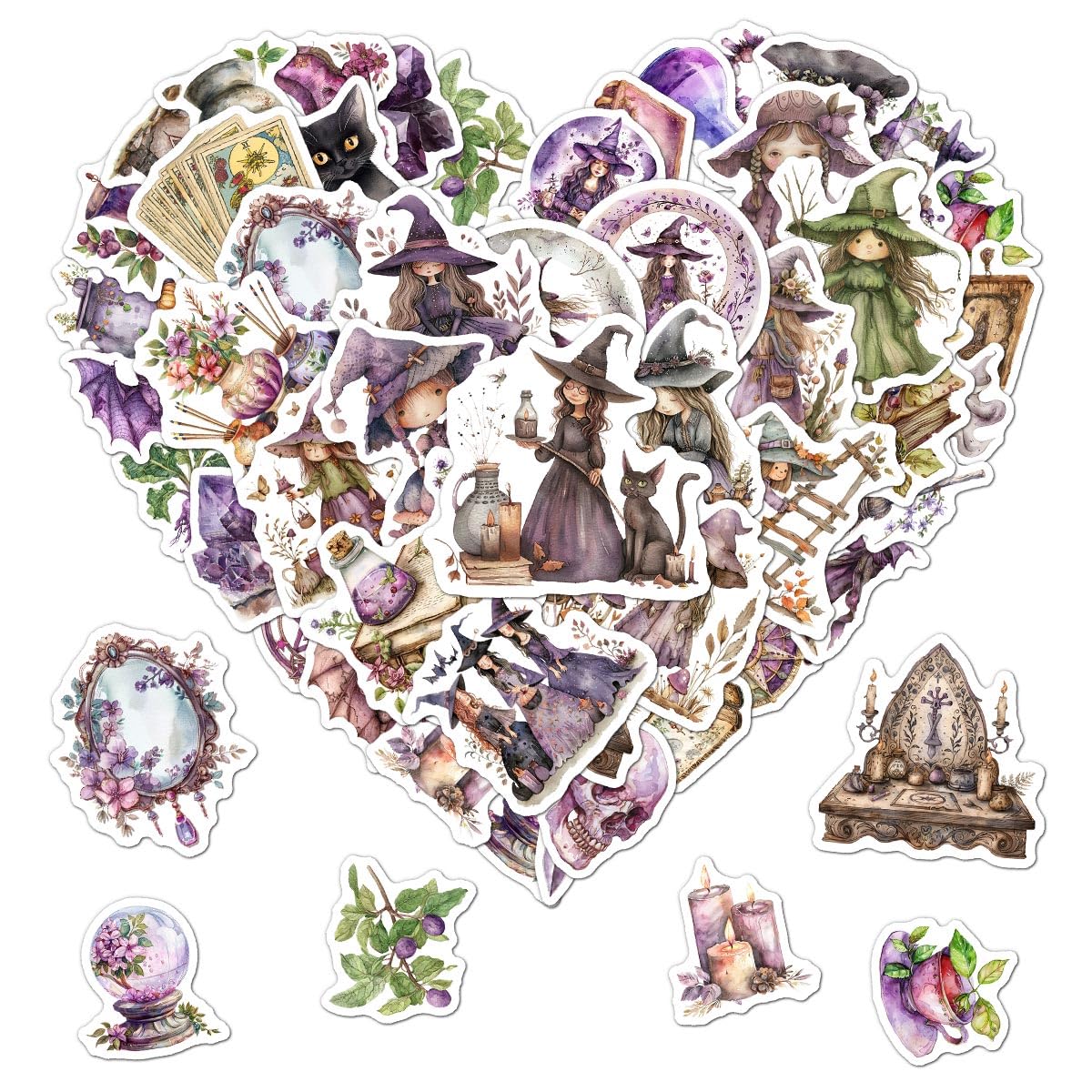 50 Autocollants Thème Sorcière - En PET Résistant à L’eau, Effet Holographique, Pour Scrapbooking Et Décoration