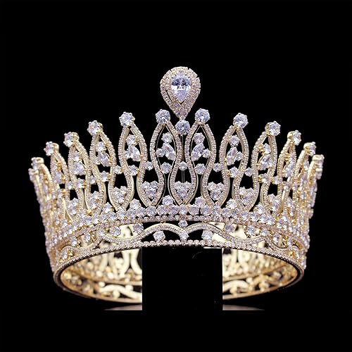 Tiara de boda grande de circonita cúbica, corona de concurso de princesa real para novia, quinceañera, fiesta de graduación, circonita cúbica,