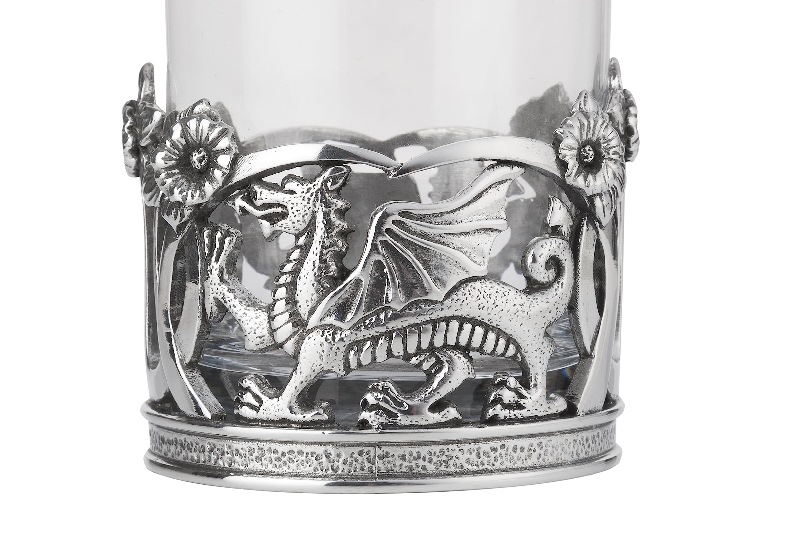 A E Williams Whiskyglas mit walisischem Drachen und Narzissen-Design aus Zinn, Kristallgläser mit schwerem Boden, Wein-, Cocktail- und Bourbon-Trinkglas, einzigartiges Geschenk für Männer, Geburtstag,