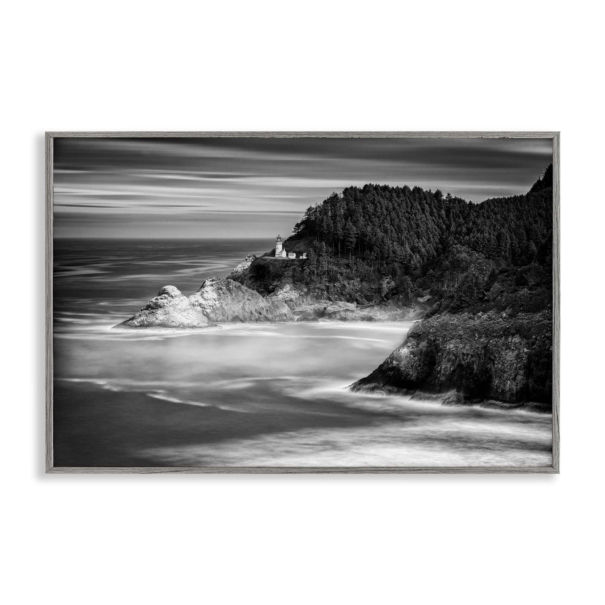 Stupell Industries Perched Above The Pacific Lighthouse Coastline, Monochrome Ocean Cliffscape, 20 x 30 Inch Framed Giclée Print, by Rick Berk, Made in USA Gift