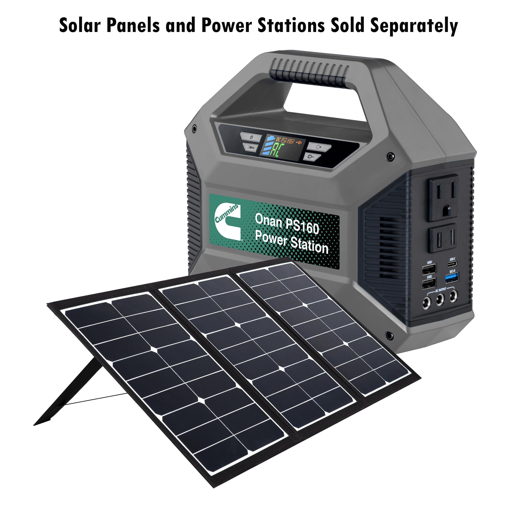 Cummins Panel solar portátil de 60 W para estaciones de energía portátiles, iPhone, iPad, tabletas, laptop, con puertos USB QC 3.0 y USB-C, salida CC, para exteriores, camping, caravanas y viajes