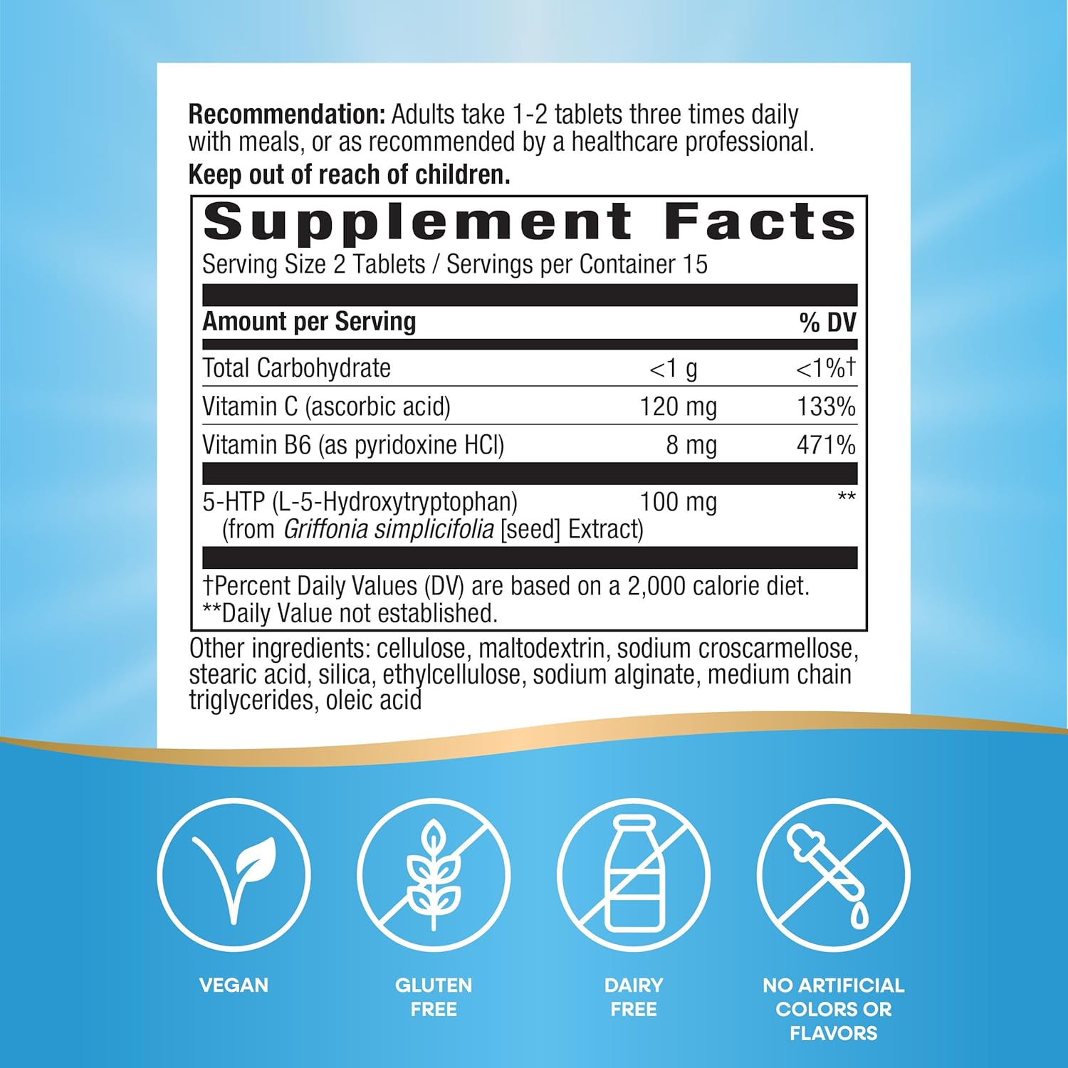 Nature's Way 5-HTP, L-5-Hydroxytryptophan, Helps Make Serotonin to Promote a Positive Outlook*, Vitamin B6, Vitamin C, Griffonia Bean Extract, 30 Tablets (Packaging May Vary) - Image 2