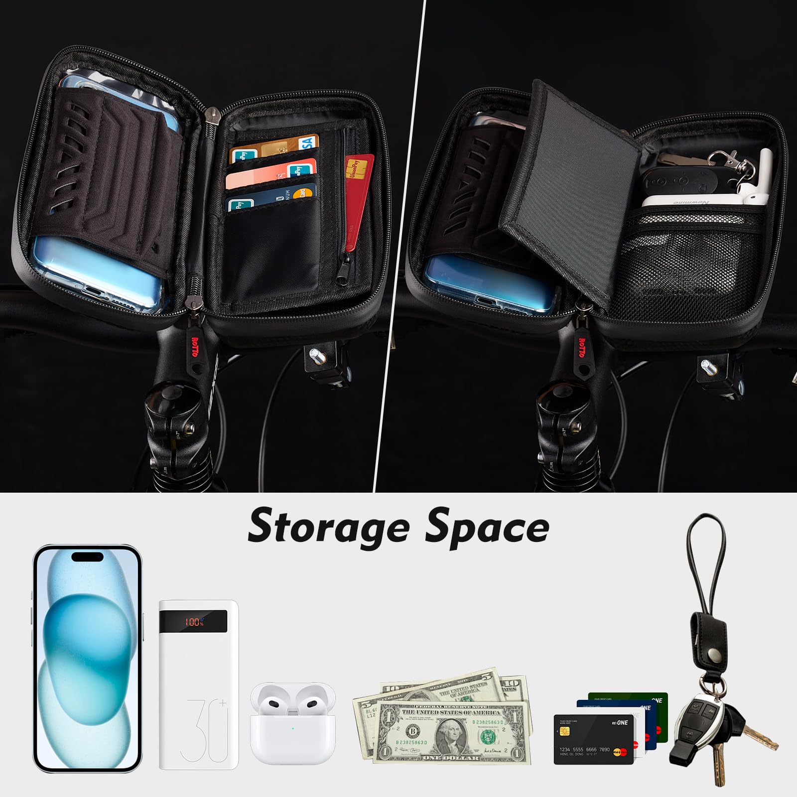 ROTTO Porta Cellulare Bici Borsa Impermeabile Borsa Manubrio Bicicletta e Moto con Supporto Rotazione a 360°per Telefoni Fino a 7 Pollici