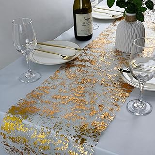 Gold Table Runner 15M, 28cm Width Hollow Metallic Glitter Sequin Polyester & foil Table Runner For Table Decoration Party Wedding Christmas Birthday Table Decor