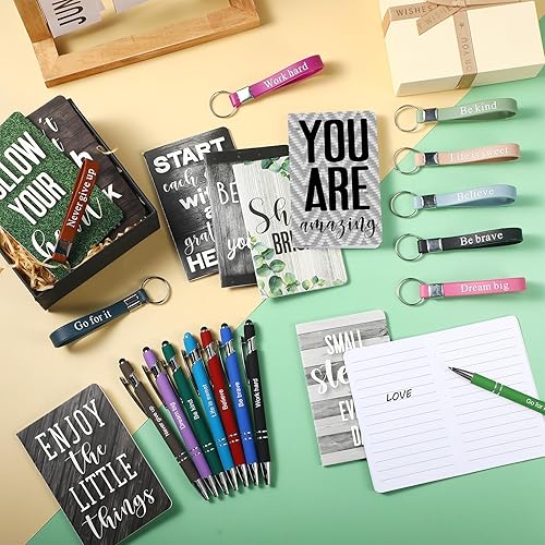 Miniatura 3 de PerKoop 48 piezas de regalos inspiracionales a granel, blocs de notas motivacionales, bolígrafos, llaveros, conjunto de cuadernos de diario estilo