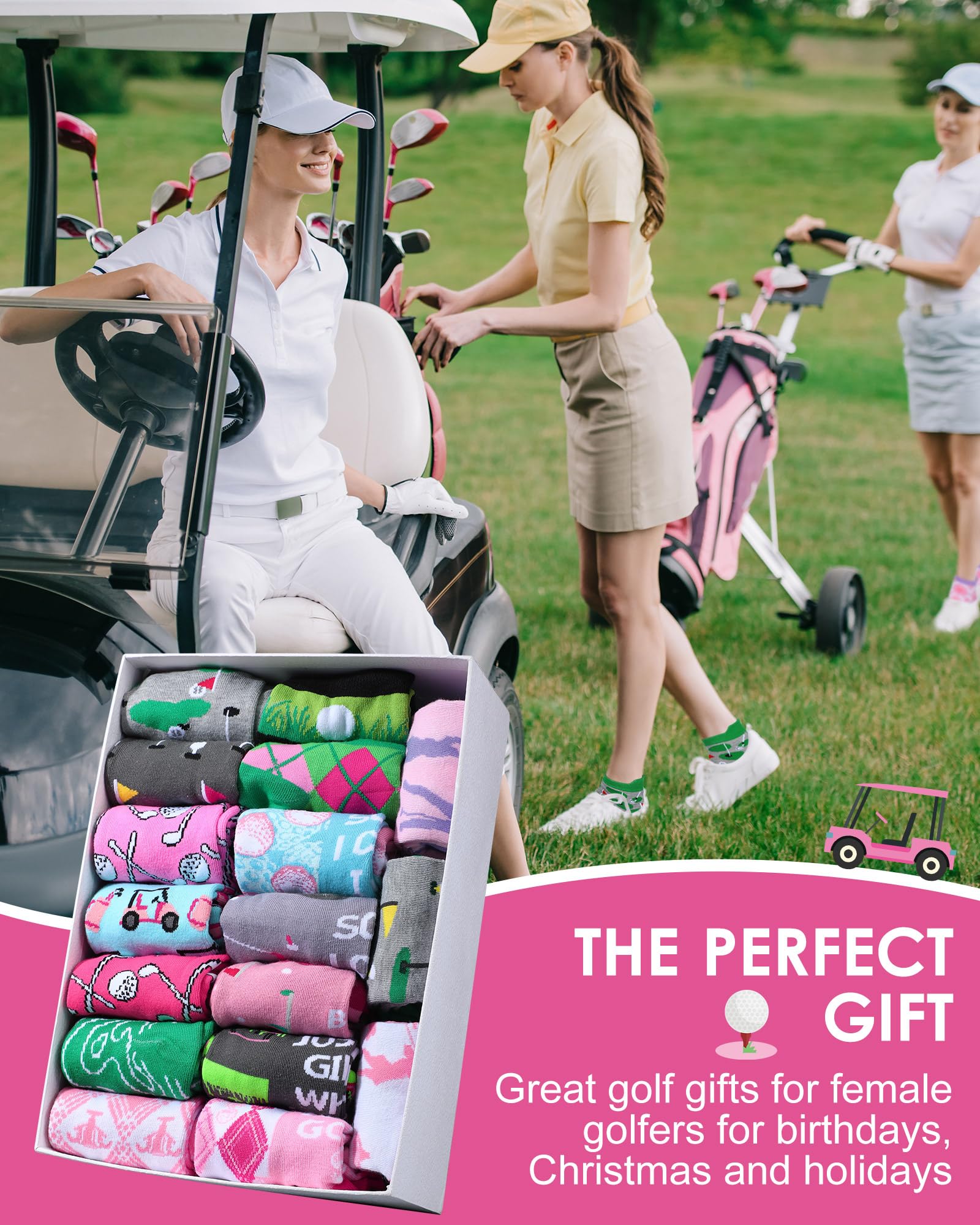 Lot de 40 paires de chaussettes de golf fantaisie pour femme - Cadeau de Noël - Coupe basse - Pour golfeuses, cadeaux d'anniversaire et de vacances, Couleurs vives., taille unique