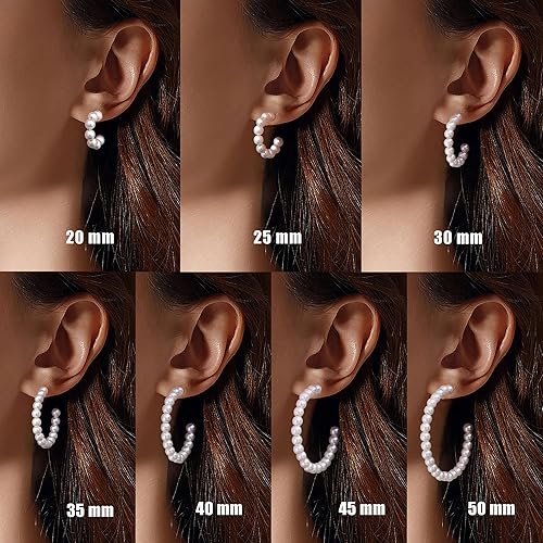 Miniatura 3 de Gacimy Aretes de aro de perlas para mujer con poste de plata de ley 925