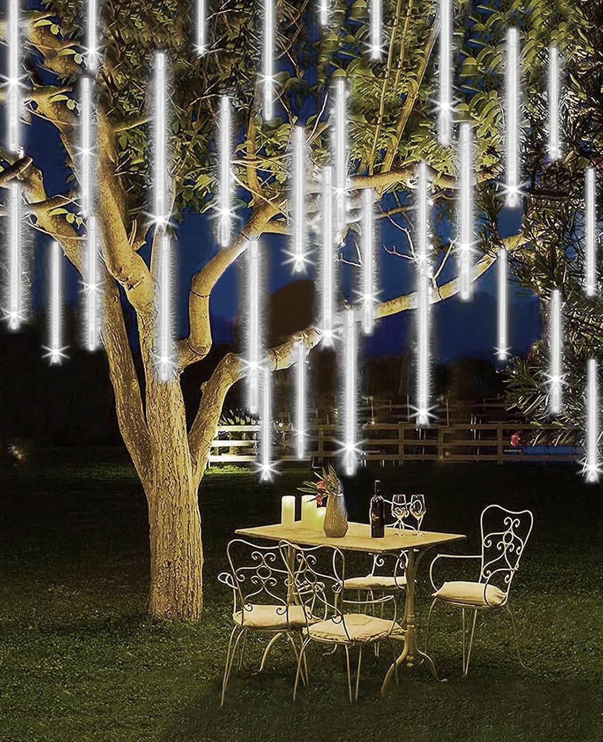 EAGWELL Solar Meteor Shower Lights Outdoor, 16 Tube Solar Christmas Lights for Tree Eave Xmas Holiday Party Patio House Wedding Decor (White)