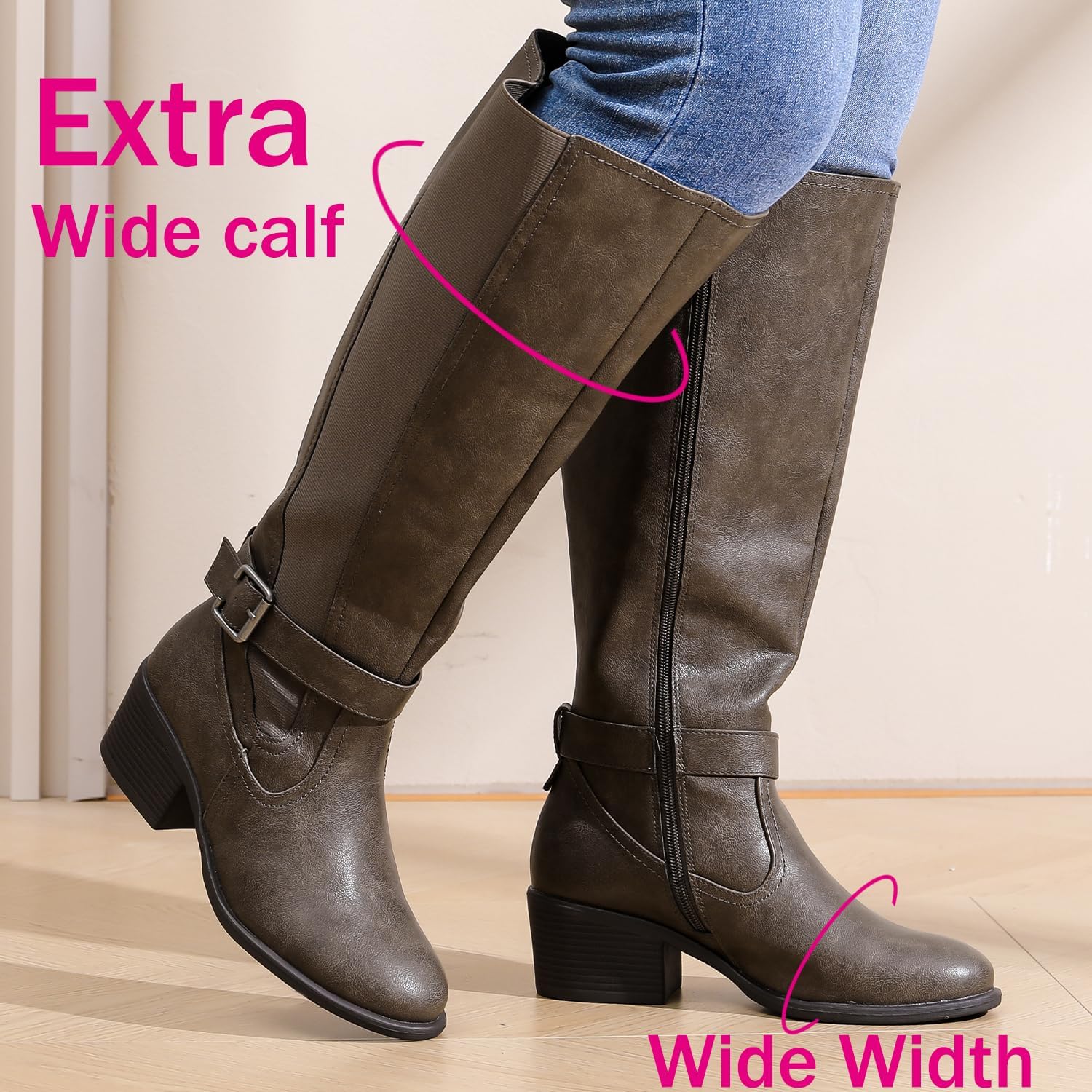 Luoika Women's Extra Wide Calf Knee High Boots, Wide Width Winter Tall Boots. - Image 3