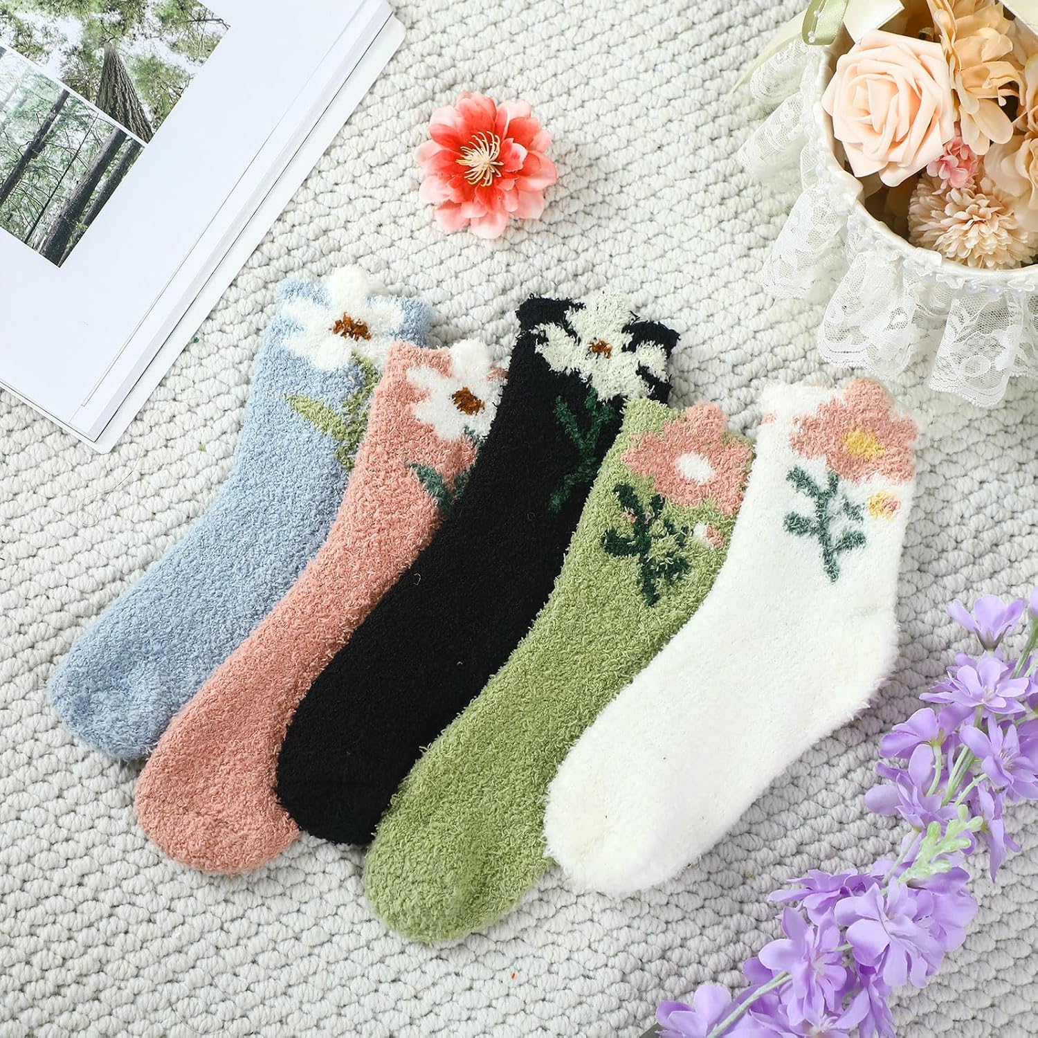 Foaincore 10 Pairs Fuzzy Socks for Women Cozy Fluffy Warm Soft Slipper Socks Thick Winter Gifts for Adult Gifts - Image 2