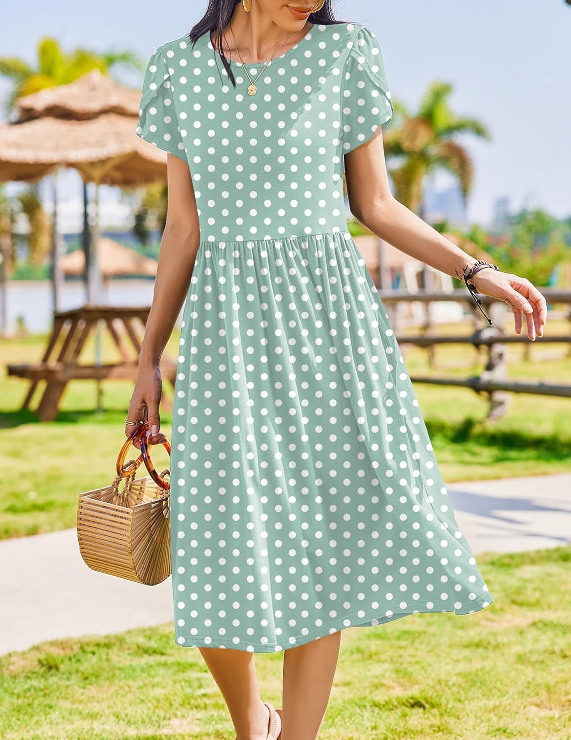 Zeagoo Women Summer Short Sleeve Midi Dress with Pockets Casual Aline Flowy Tshirt Dress Floral Vocation Beach Sundress - Image 4