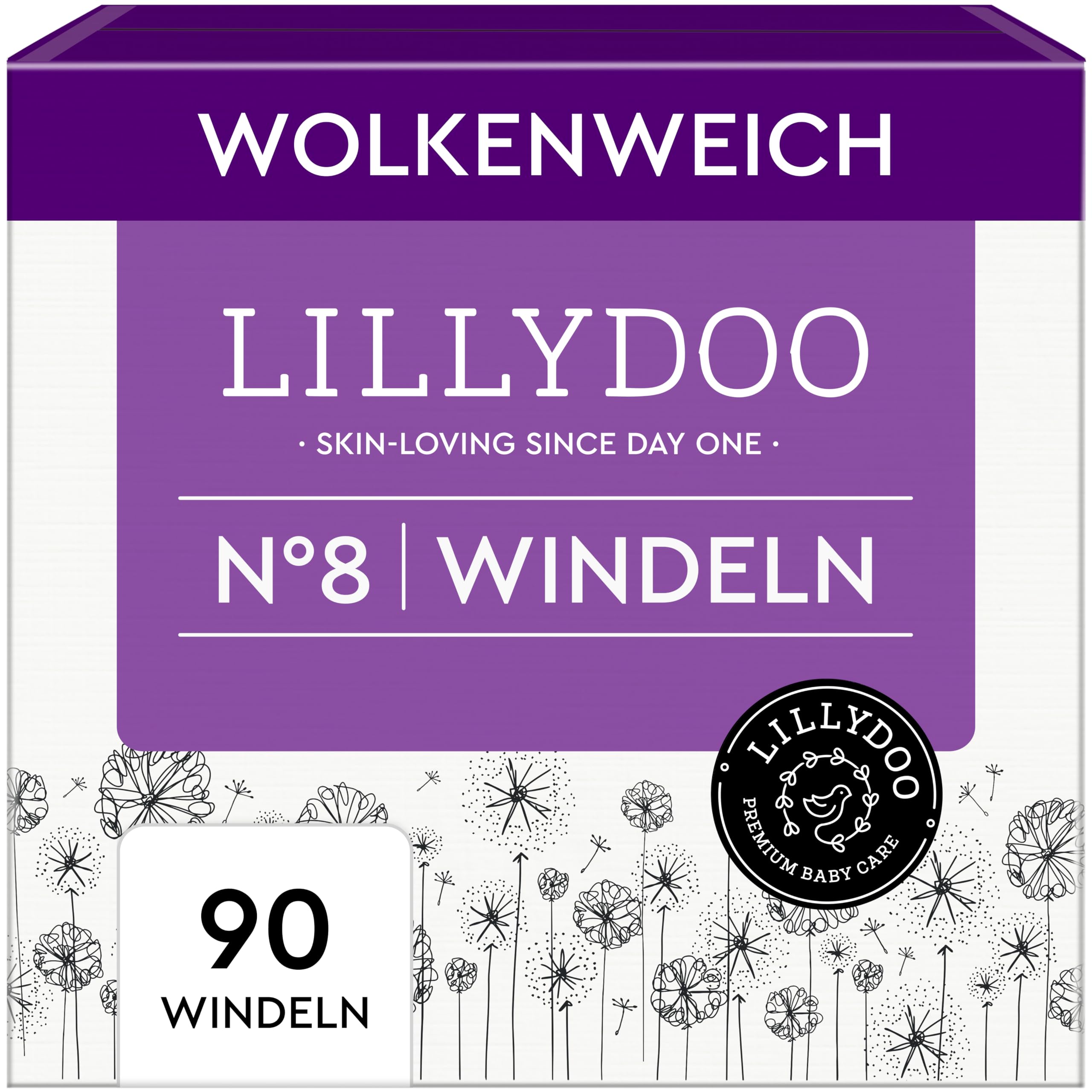LILLYDOO hautfreundliche Windeln, Monatsbox, Größe 8 (17+ kg), 90 Stück | Sicherer Auslaufschutz, Weich, Ohne Parfüme & Lotionen für empfindliche Haut, Dermatologisch getestet