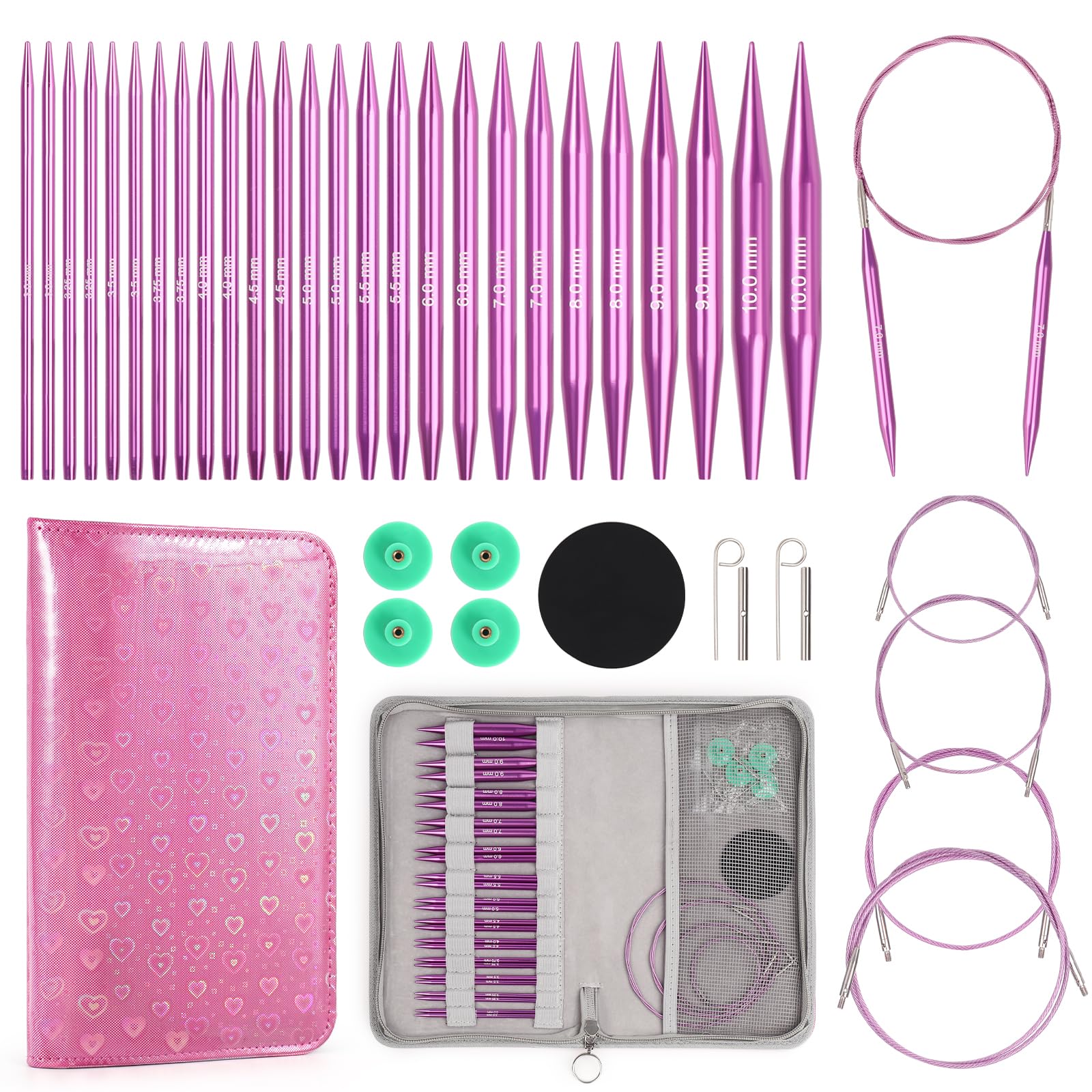 Reessy Stricknadeln, Austauschbare Rundstricknadeln Set mit Etui & Zubehör, 13 Paar Rundstricknadeln 3,0 mm-10,0 mm, Rundstricknadeln für Anfänger Erwachsene